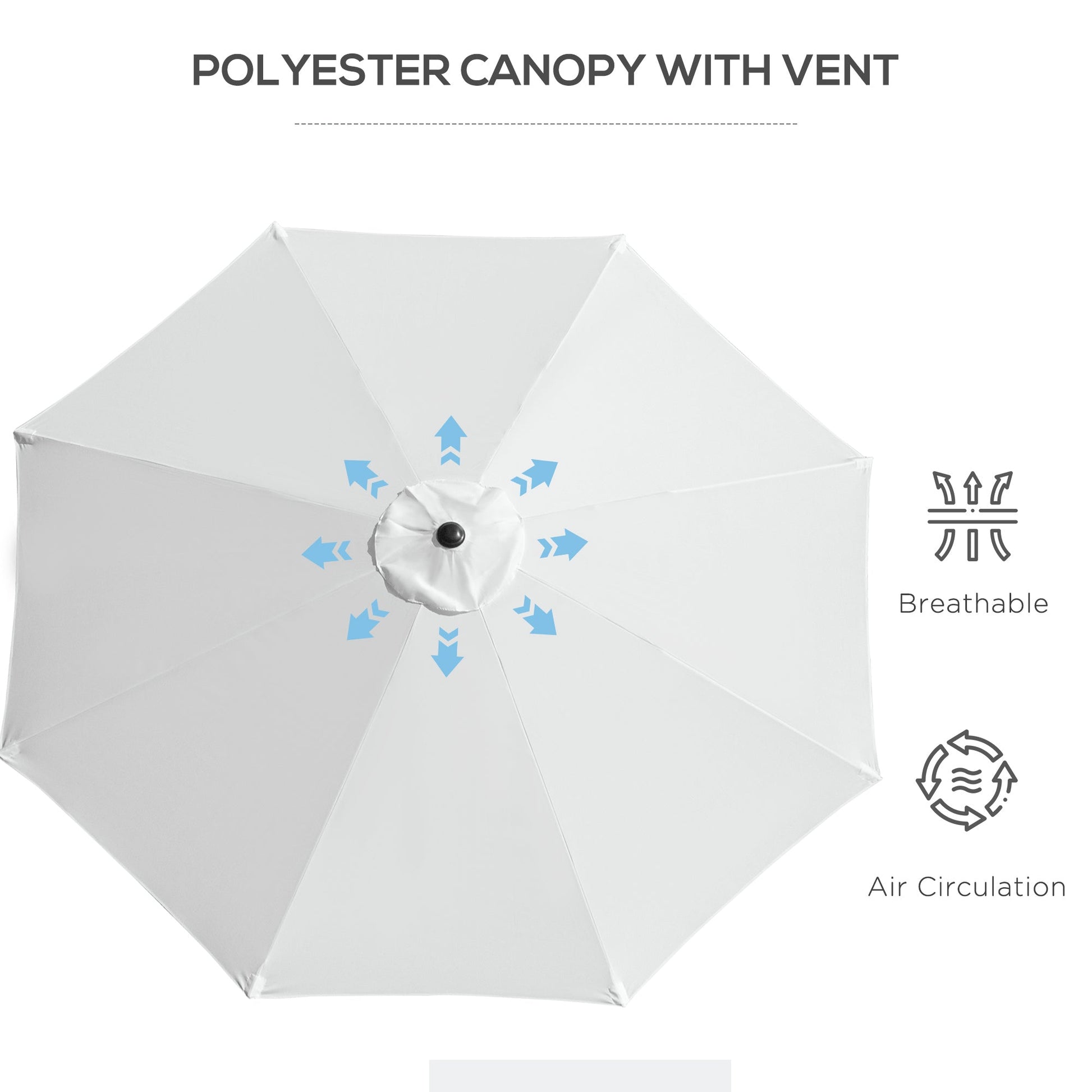 10' x 8' Round Market Umbrella, Patio Umbrella with Crank Handle and Tilt, Outdoor Parasol for Garden, Bench, Lawn, White