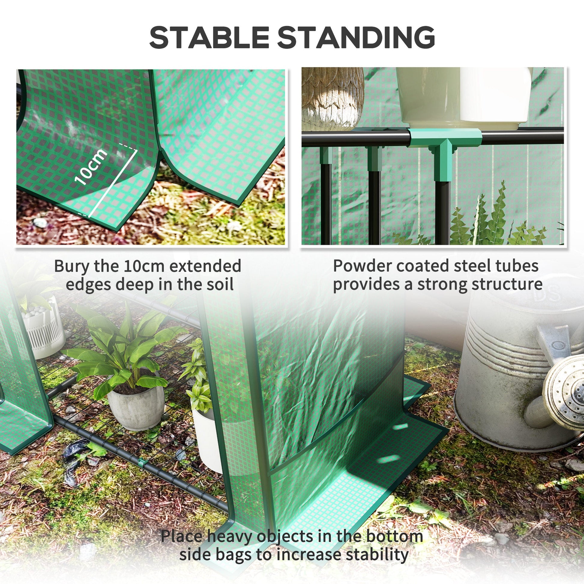 Lean-to Mini Greenhouse with 3 Tier Shelves, Portable Garden Hot House with 2 Roll-Up Doors for Indoor Outdoor, 56.7"x18.9"x59.8", Green