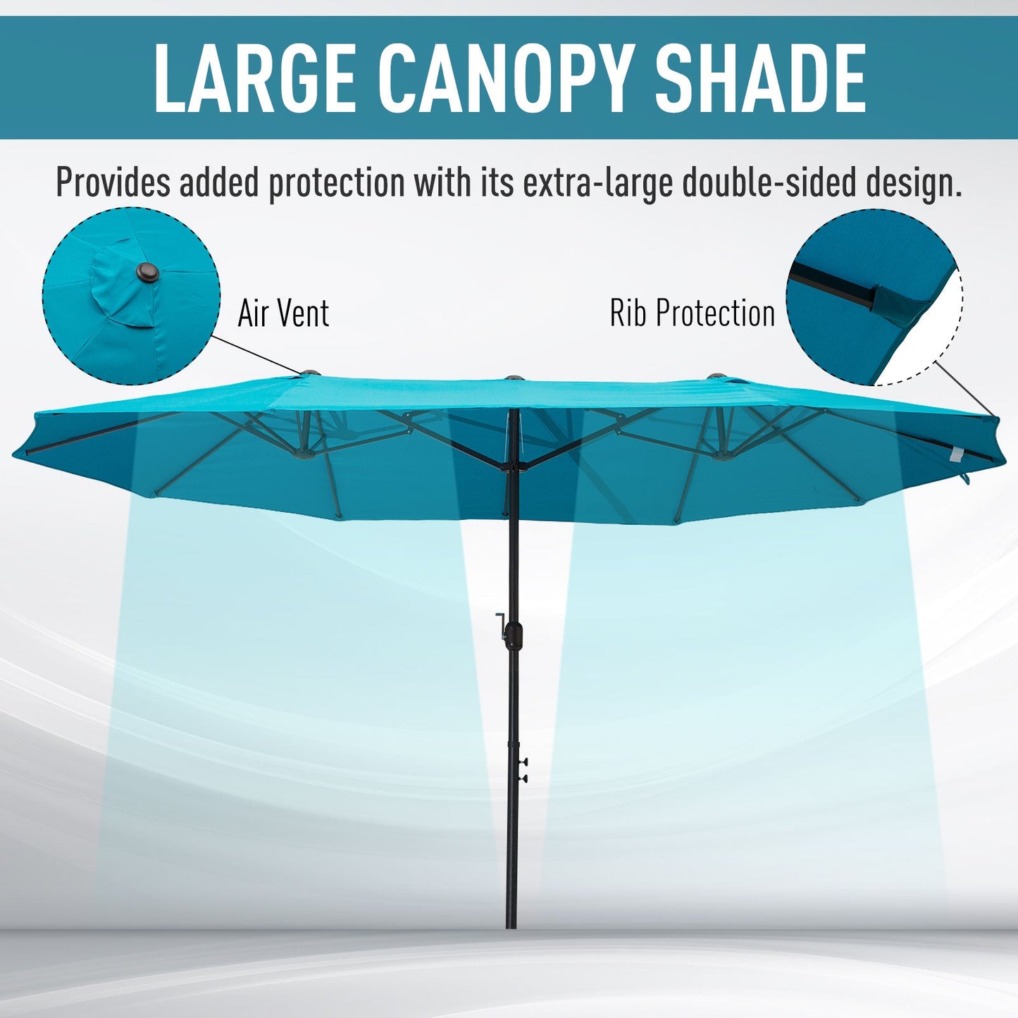 15ft Double-sided Patio Umbrella with Twin Canopy, Extra Large Outdoor Parasol with Crank for Pool, Deck, Market, Sky Blue