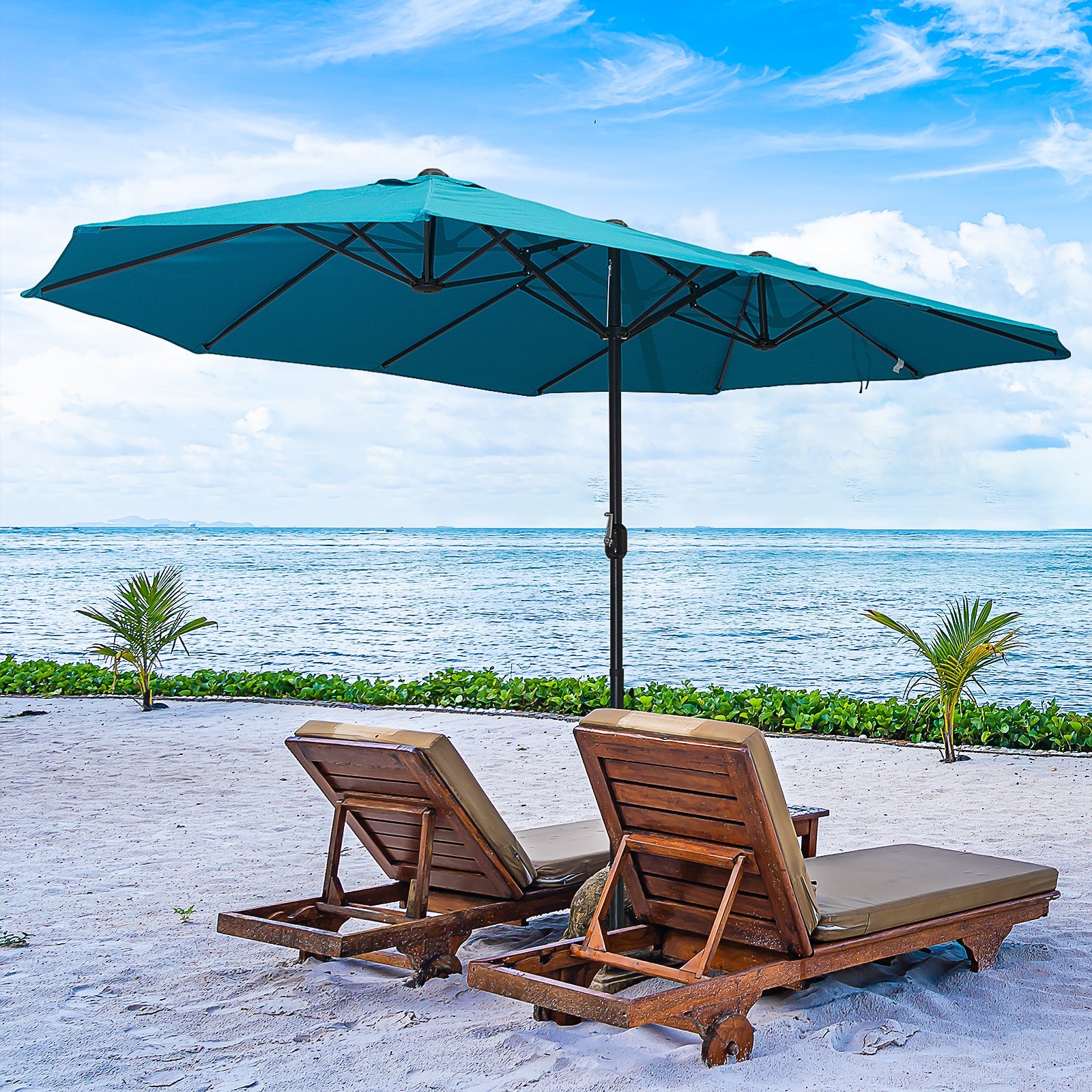 15ft Double-sided Patio Umbrella with Twin Canopy, Extra Large Outdoor Parasol with Crank for Pool, Deck, Market, Sky Blue