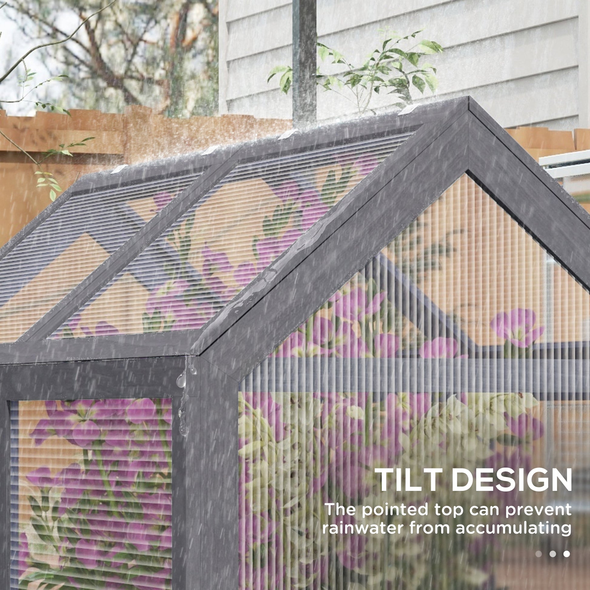 Wooden Cold Frame Greenhouse, Raised Garden Bed with Polycarbonate Greenhouse, Flower Planter Protection, 48" x 24" x 32", Grey