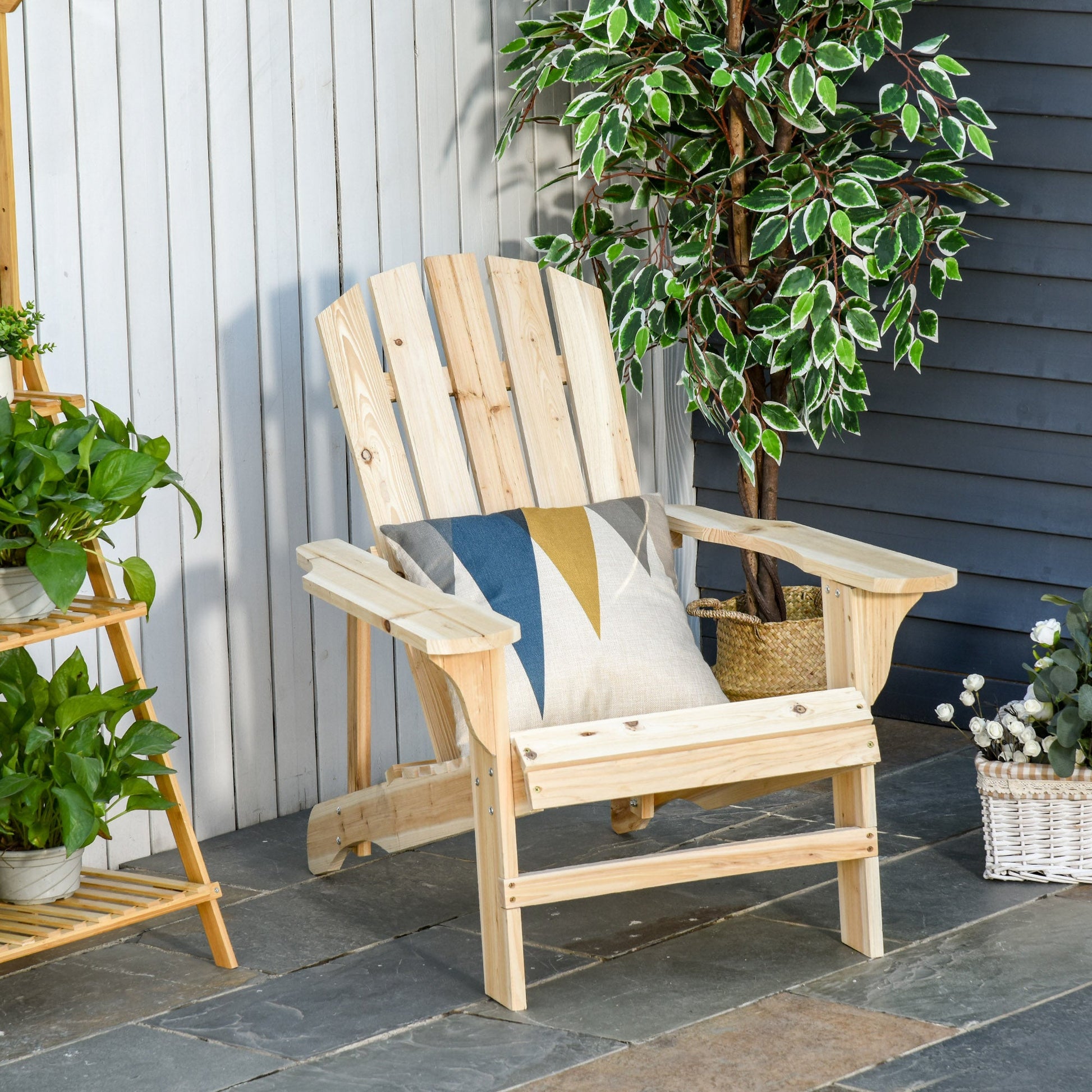 Wood Adirondack Chair, Outdoor Patio Muskoka Chair with Slatted Design for Deck, Garden, Backyard, Fire Pit, Natural