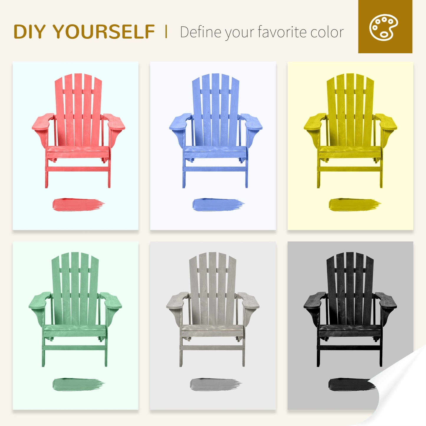 Wood Adirondack Chair, Outdoor Patio Muskoka Chair with Slatted Design for Deck, Garden, Backyard, Fire Pit, Natural