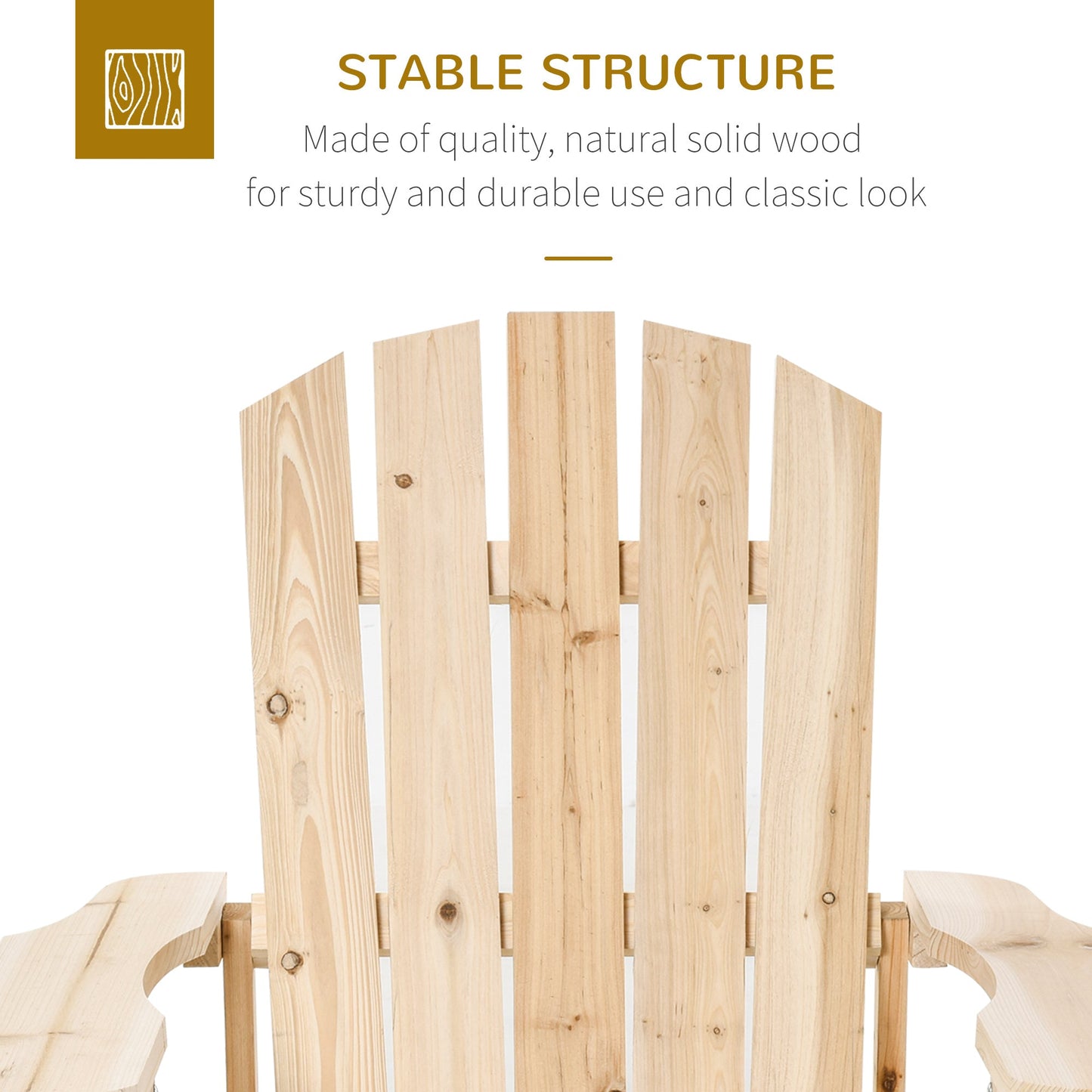 Wood Adirondack Chair, Outdoor Patio Muskoka Chair with Slatted Design for Deck, Garden, Backyard, Fire Pit, Natural