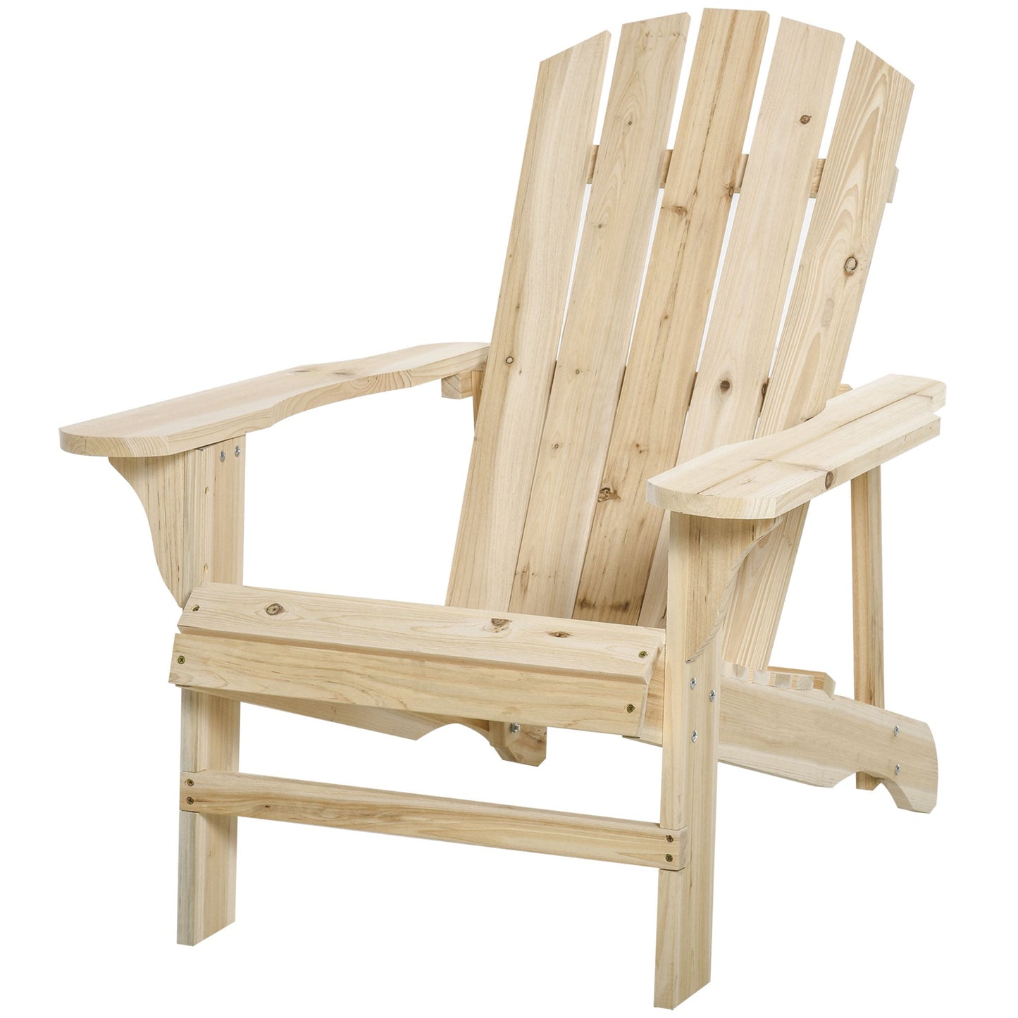 Wood Adirondack Chair, Outdoor Patio Muskoka Chair with Slatted Design for Deck, Garden, Backyard, Fire Pit, Natural