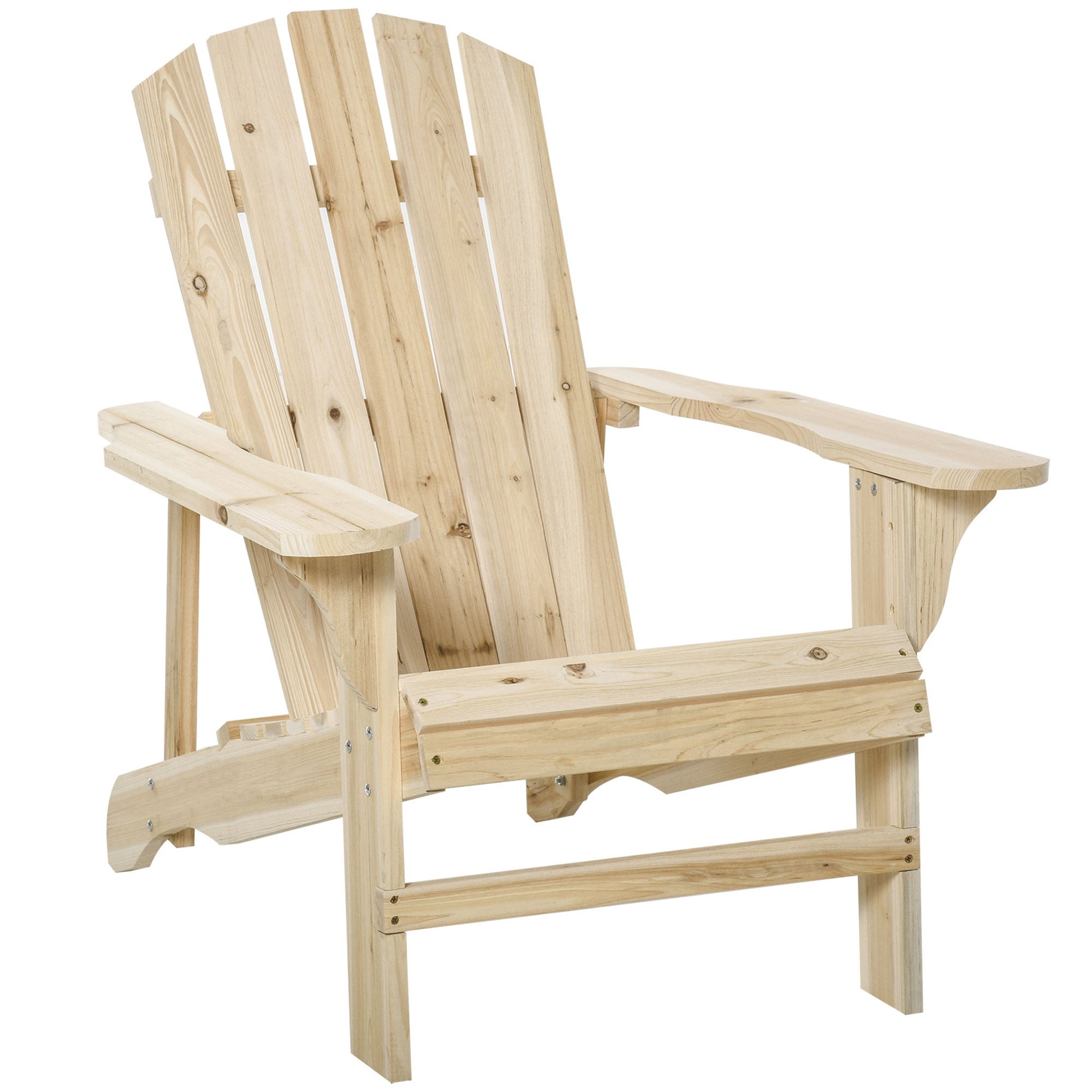 Wood Adirondack Chair, Outdoor Patio Muskoka Chair with Slatted Design for Deck, Garden, Backyard, Fire Pit, Natural