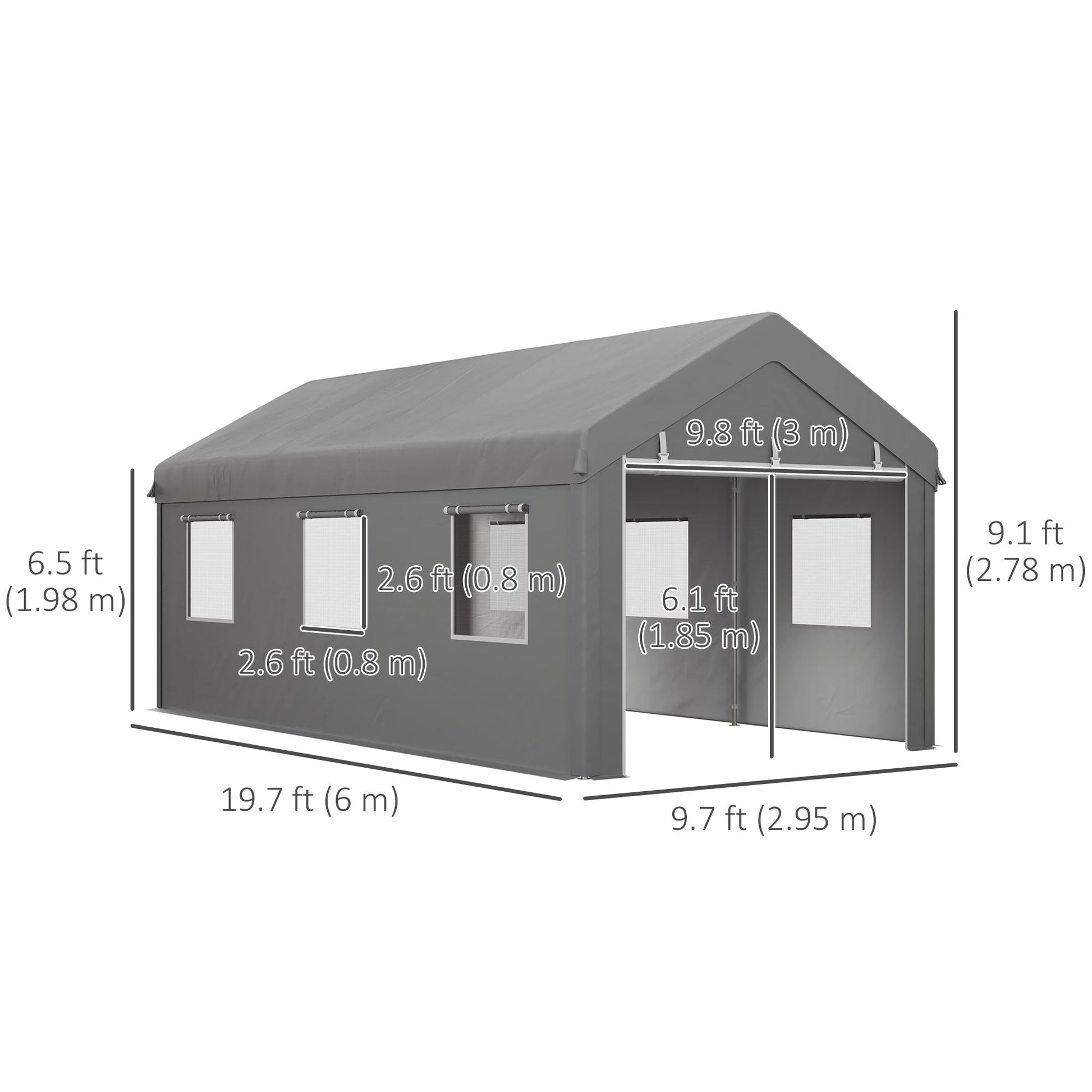 10' x 20' Carport Portable Garage, Heavy Duty Car Port Canopy with 2 Roll-up Doors & 6 Ventilated Windows for Car, Truck, Boat, Garden Tools