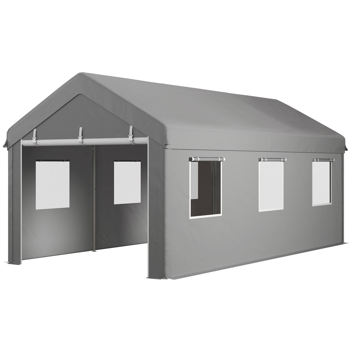 10' x 20' Carport Portable Garage, Heavy Duty Car Port Canopy with 2 Roll-up Doors & 6 Ventilated Windows for Car, Truck, Boat, Garden Tools