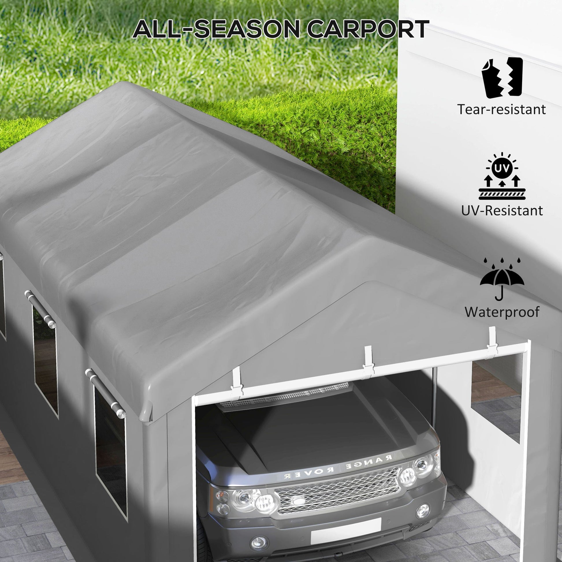 10' x 20' Carport Portable Garage, Heavy Duty Car Port Canopy with 2 Roll-up Doors & 6 Ventilated Windows for Car, Truck, Boat, Garden Tools