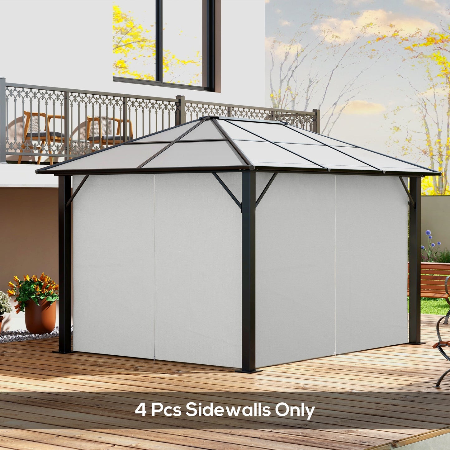 10' x 12' Universal Gazebo Sidewall Set with 4 Panels, Hooks/C-Rings Included for Pergolas & Cabanas, Light Grey