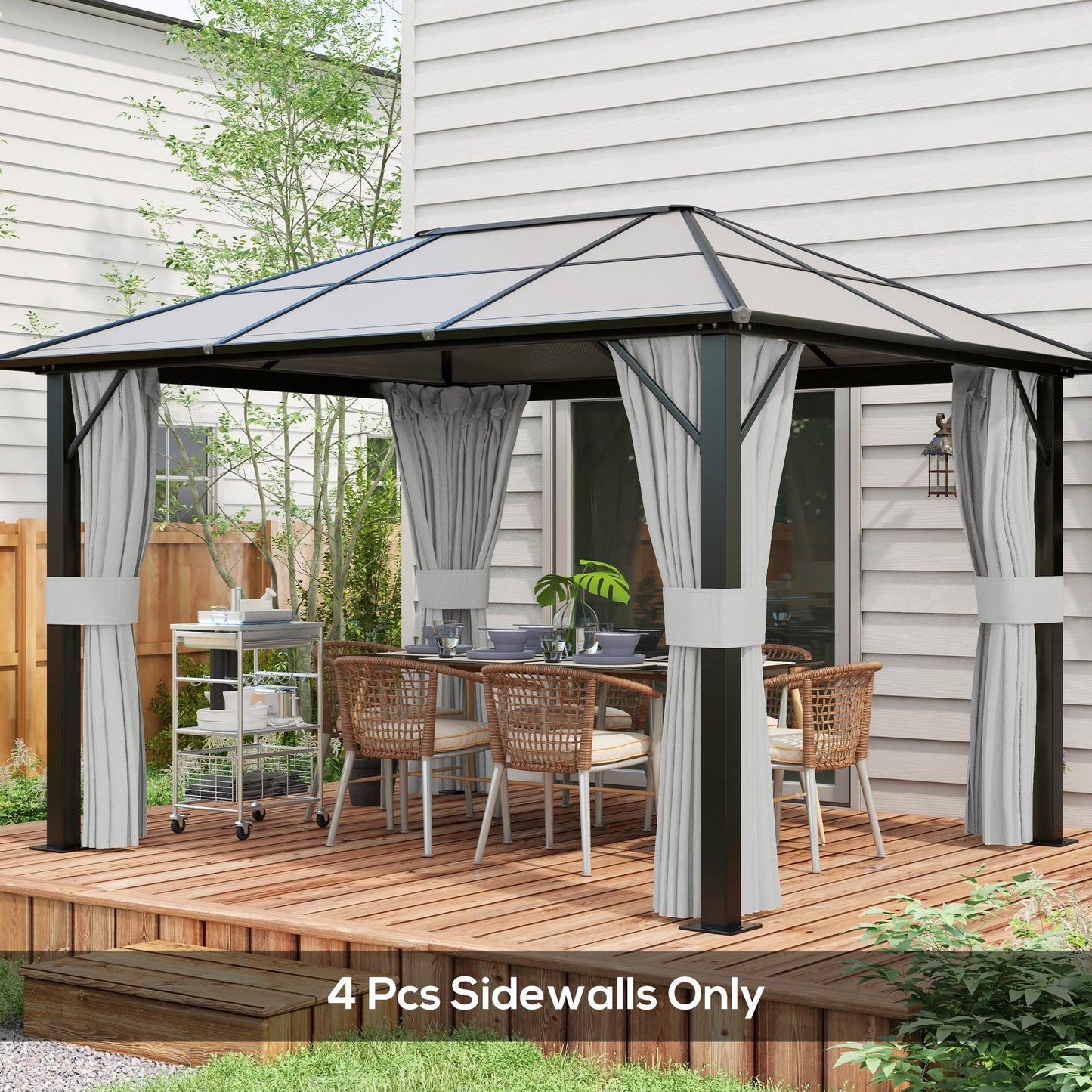 10' x 12' Universal Gazebo Sidewall Set with 4 Panels, Hooks/C-Rings Included for Pergolas & Cabanas, Light Grey