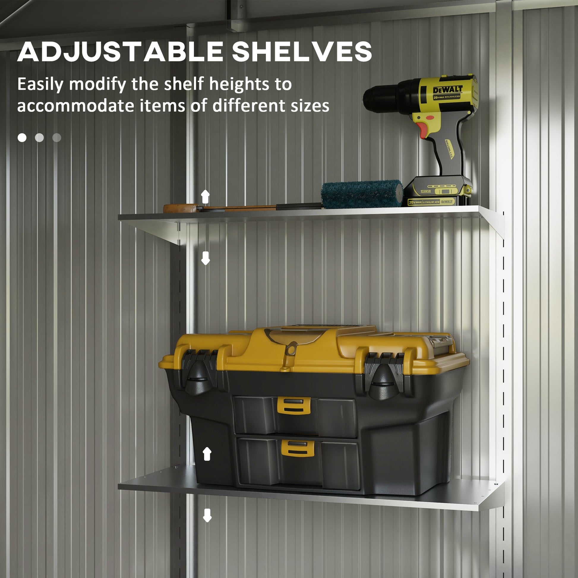 8' x 4' Galvanized Garden Shed with Adjustable Shelves and Foundation Kit, Outdoor Metal Shed with Double Sliding Doors and Vents for Lawn, Patio, Dark Grey