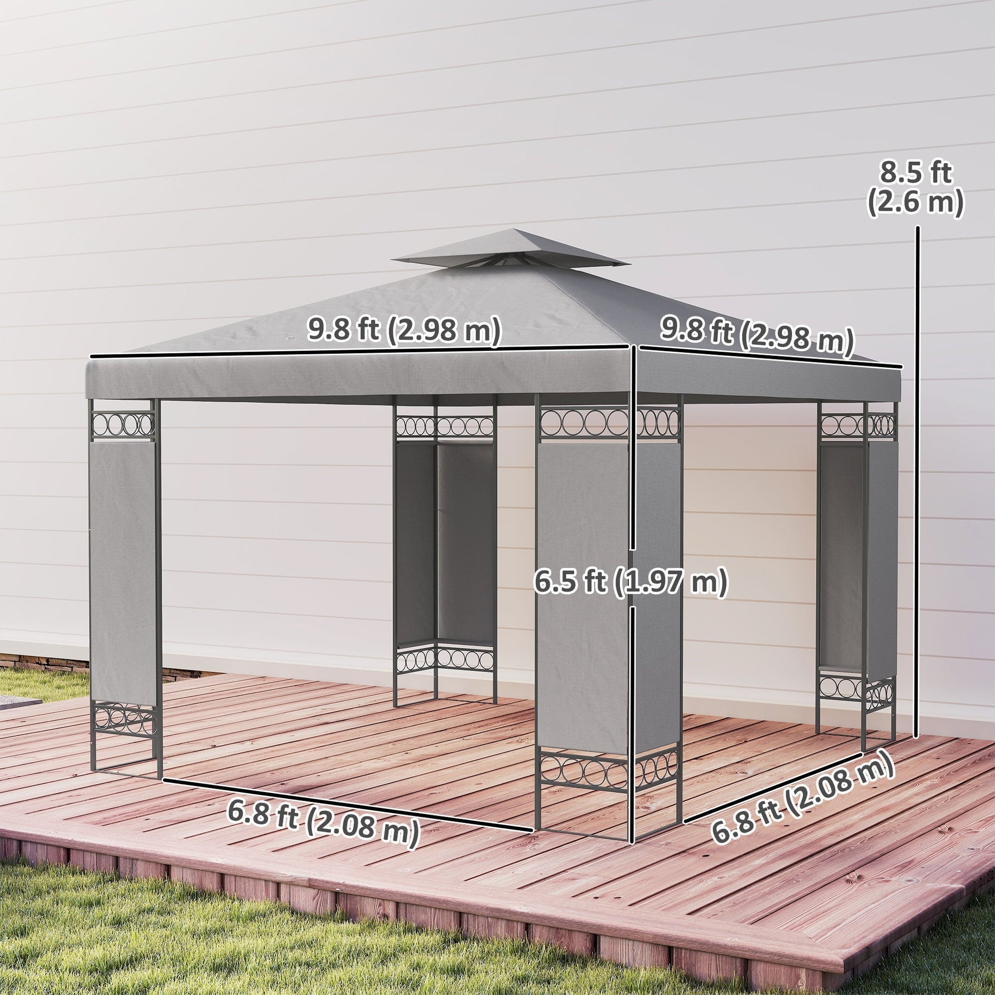 10 x 10 FT Canopy Gazebo, Double Roof Outdoor Gazebo with Screen Panels and Metal Frame, Patio Gazebo for Poolside, Garden, Deck, Backyard, Light Grey