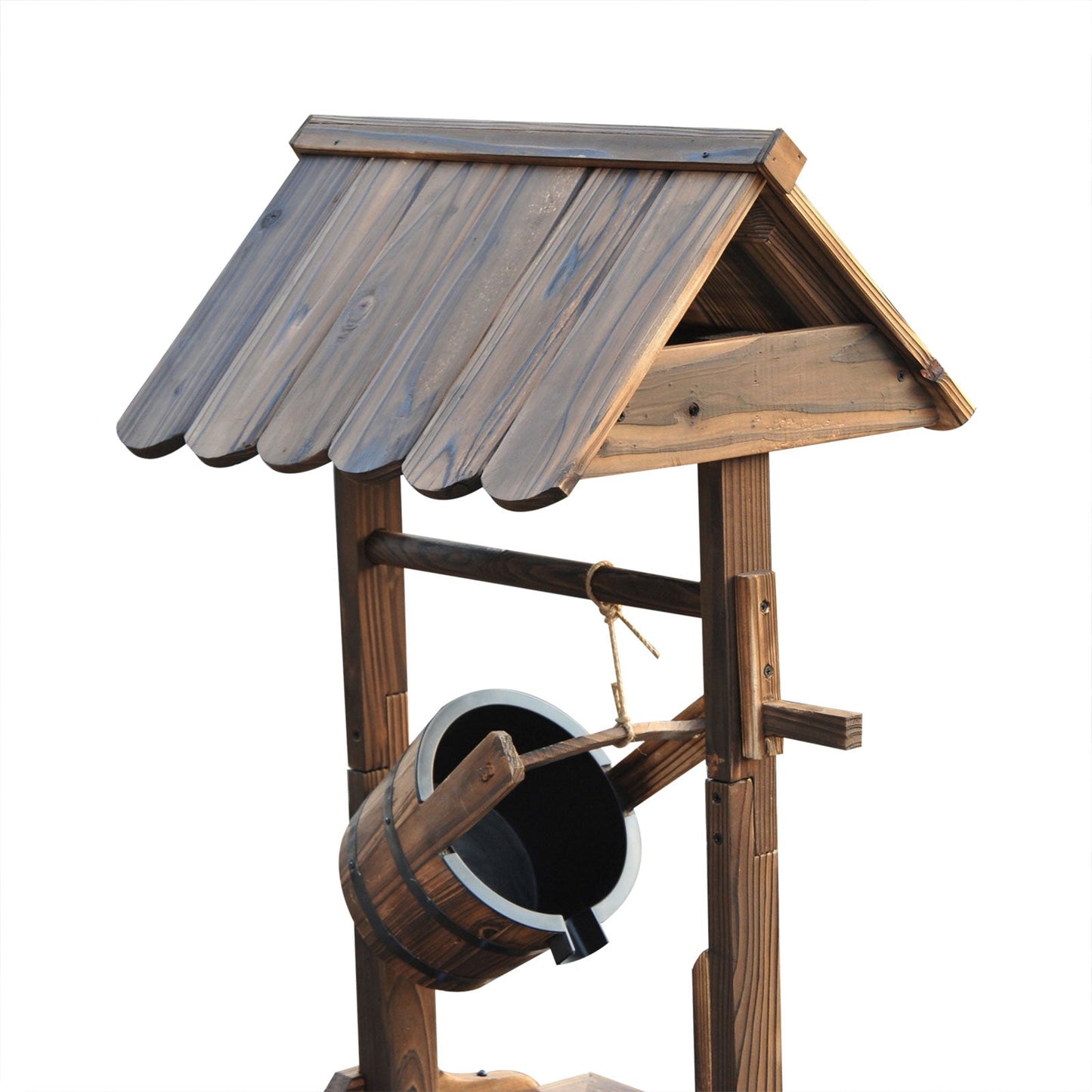Outdoor Wooden Wishing Well Fountain with Adjustable Water Flow Rate, Rustic Waterfall Fountain with Electric Pump, Water Bucket, for Backyard, Patio Garden, Carbonized