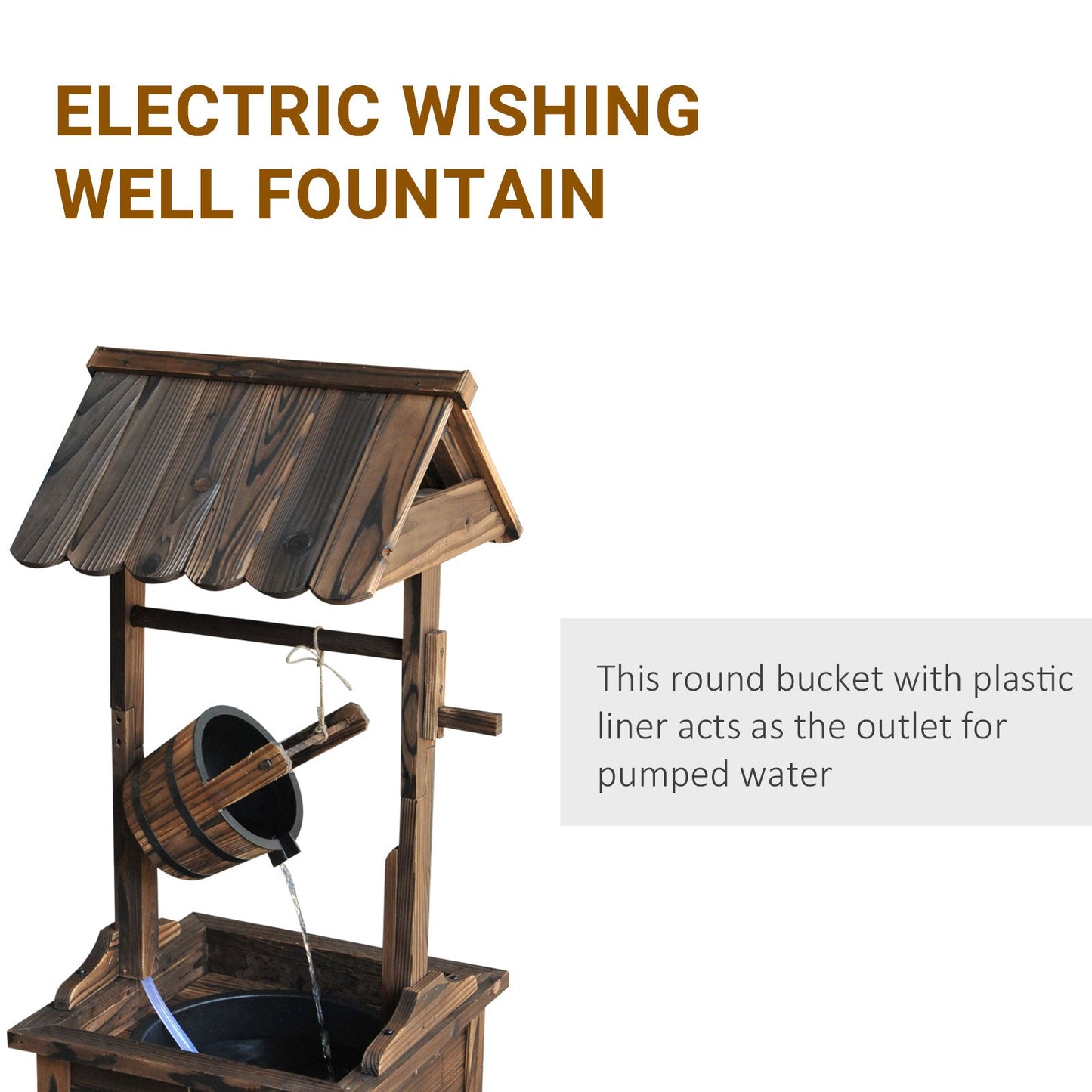 Outdoor Wooden Wishing Well Fountain with Adjustable Water Flow Rate, Rustic Waterfall Fountain with Electric Pump, Water Bucket, for Backyard, Patio Garden, Carbonized