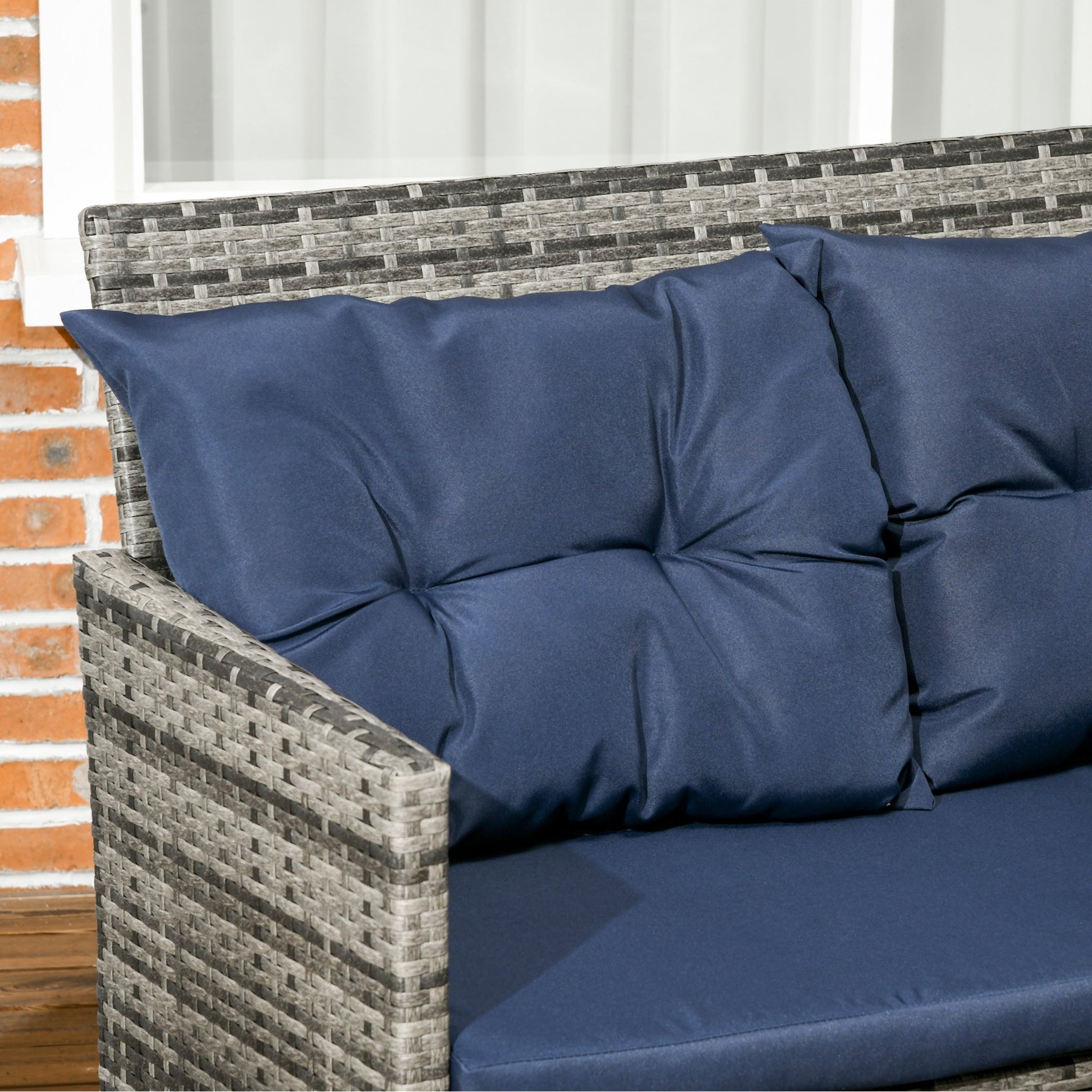 6 Pieces Patio Dining Set Wicker Outdoor Furniture Set Garden Rattan Sofa Set Outdoor Sectional Couch with Cushions, Dining Table and Ottomans, Sky Blue