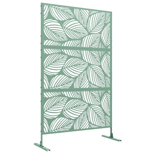 Metal Outdoor Privacy Screen, Decorative Outdoor Divider with Stand and Expansion Screws, Freestanding Privacy Panel for Garden, Backyard, Deck, Leaf Style, Light Green