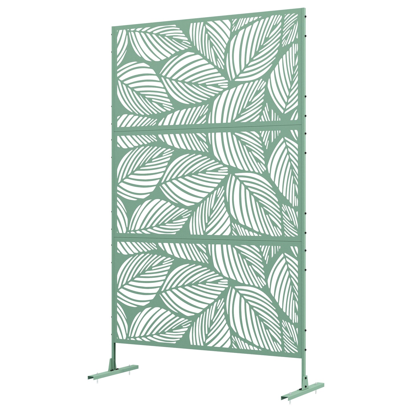 Metal Outdoor Privacy Screen, Decorative Outdoor Divider with Stand and Expansion Screws, Freestanding Privacy Panel for Garden, Backyard, Deck, Leaf Style, Light Green