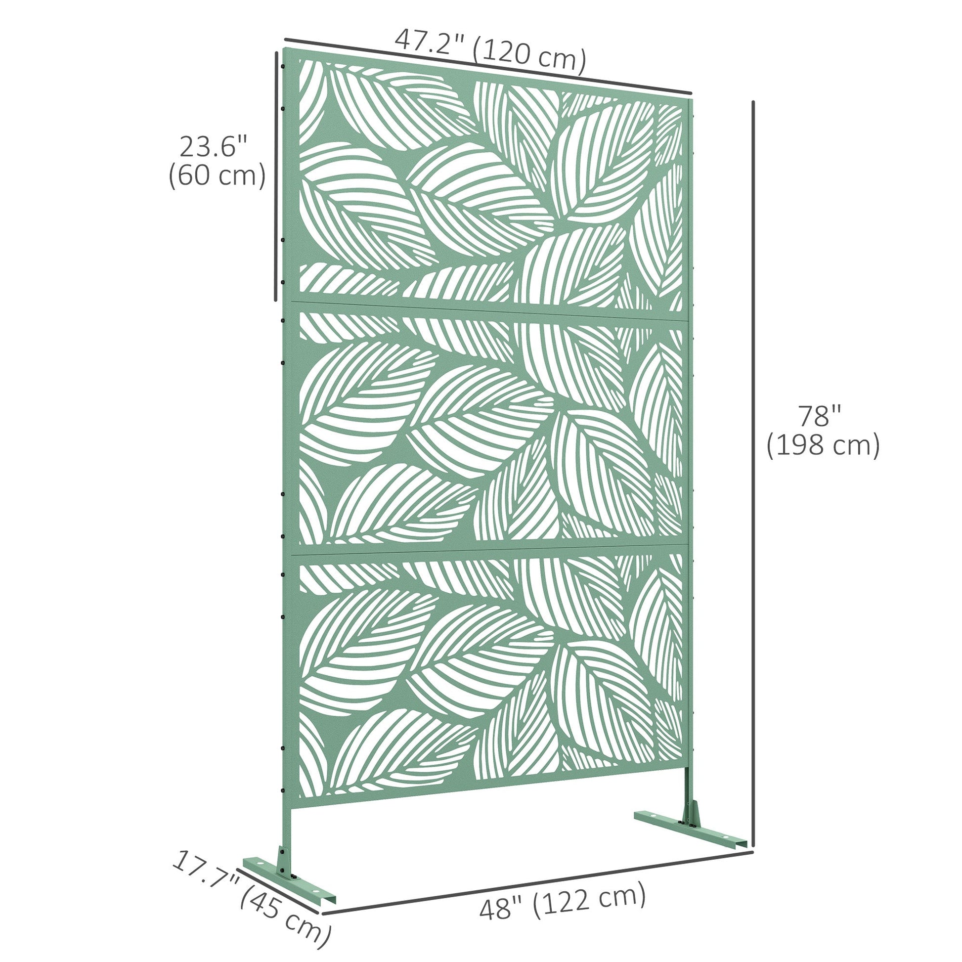 Metal Outdoor Privacy Screen, Decorative Outdoor Divider with Stand and Expansion Screws, Freestanding Privacy Panel for Garden, Backyard, Deck, Leaf Style, Light Green