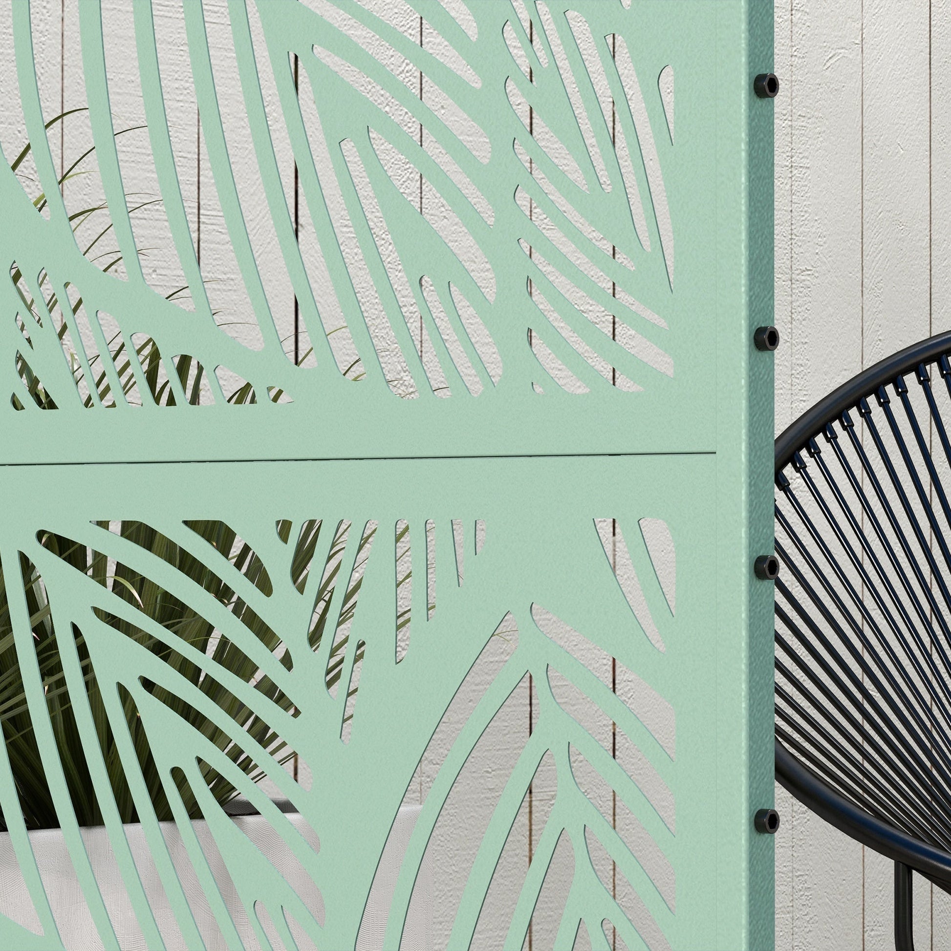Metal Outdoor Privacy Screen, Decorative Outdoor Divider with Stand and Expansion Screws, Freestanding Privacy Panel for Garden, Backyard, Deck, Leaf Style, Light Green