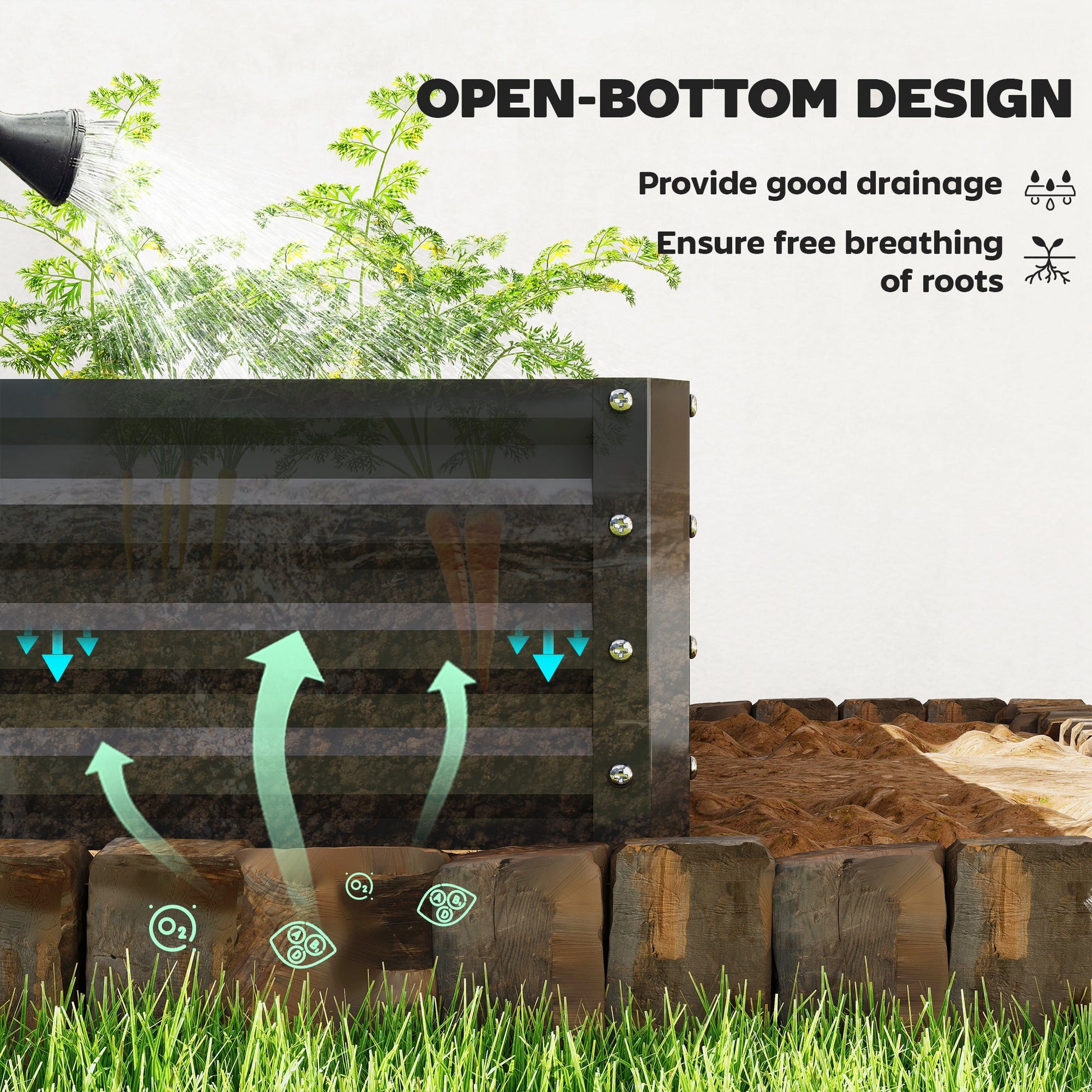 4' x 4' x 1' Raised Garden Bed Galvanized Steel Planter Box for Vegetables, Flowers, Herbs, Black