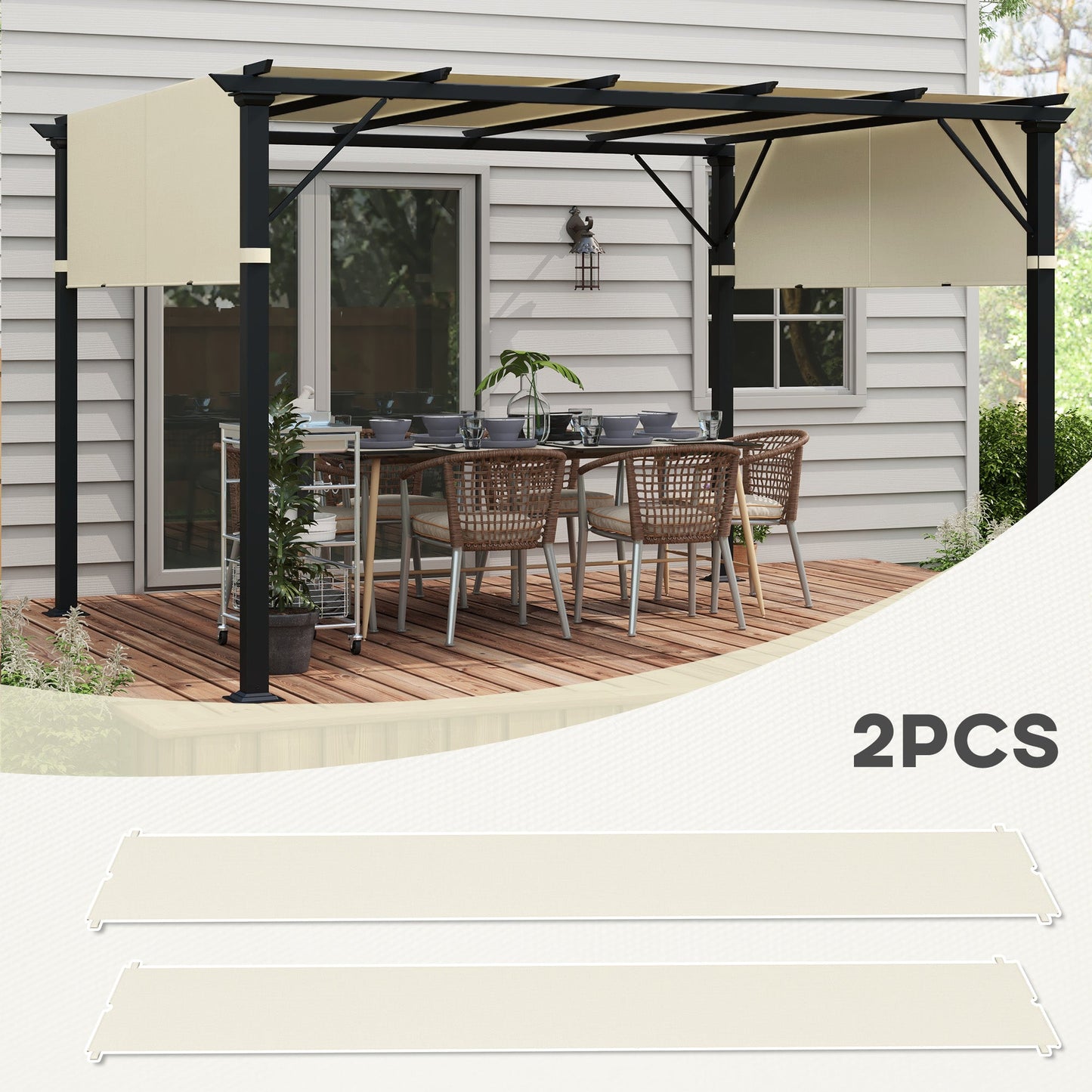 2 Pcs 16 x 4ft Pergola Canopy Replacement, UV Protection Pergola Shade Cover, Easy to Install, for 10 x 10ft Pergola, Cream White