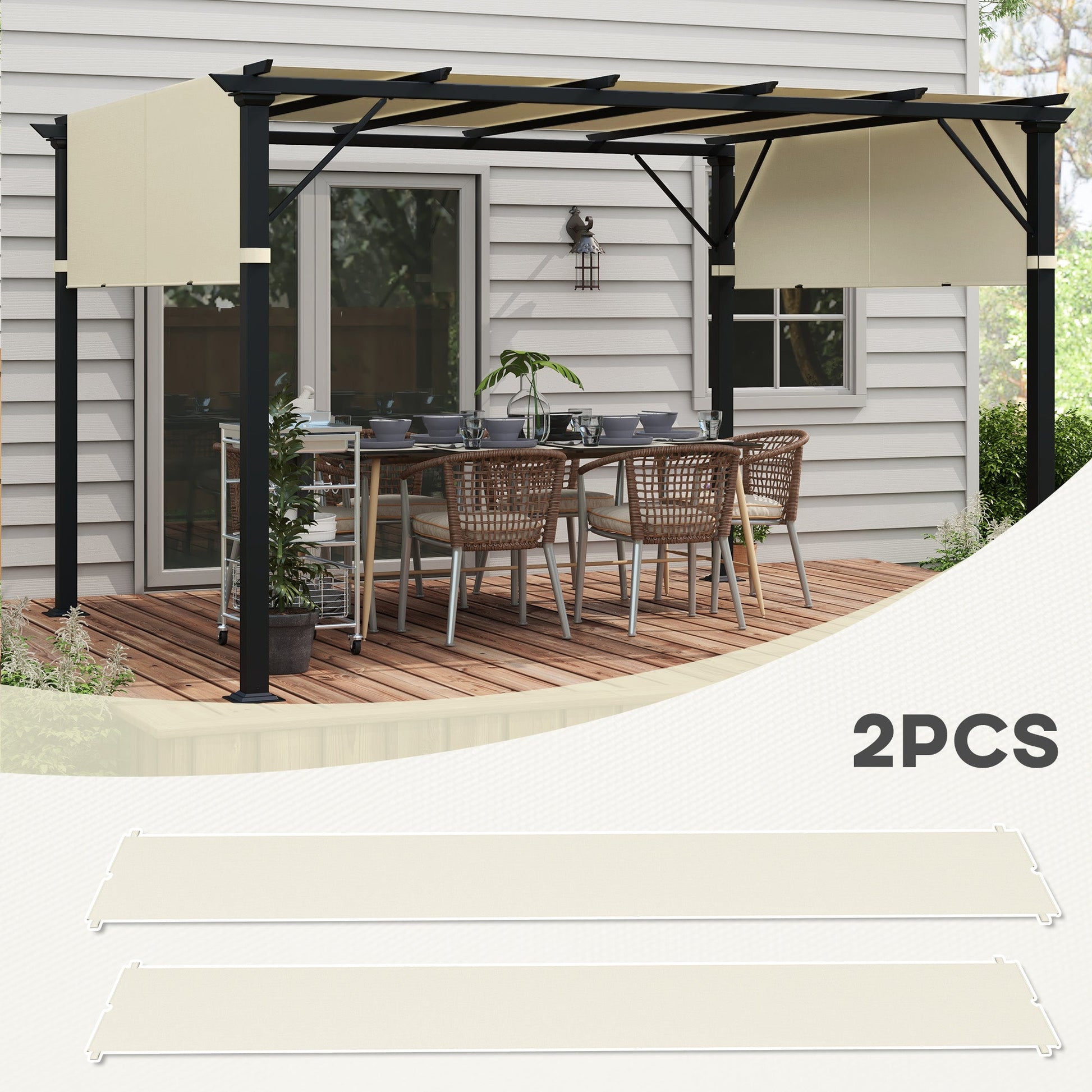 2 Pcs 16 x 4ft Pergola Canopy Replacement, UV Protection Pergola Shade Cover, Easy to Install, for 10 x 10ft Pergola, Cream White
