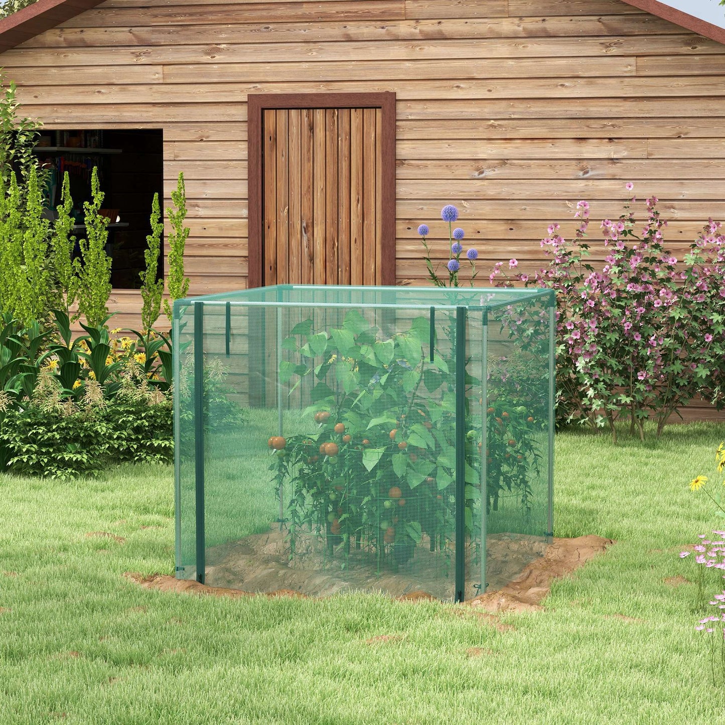 4' x 4' Crop Cage, Plant Protection Tent with Zippered Door and Galvanized Steel Frame, Fruit Cage Netting Cover for Garden, Yard, Lawn, Green