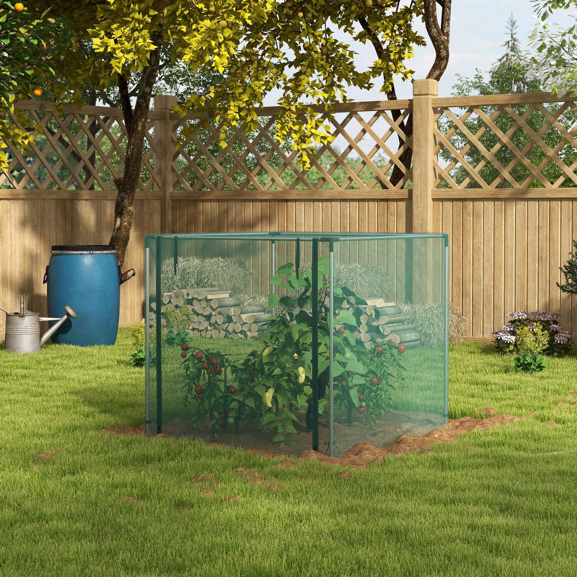 4' x 4' Crop Cage, Plant Protection Tent with Zippered Door and Galvanized Steel Frame, Fruit Cage Netting Cover for Garden, Yard, Lawn, Green