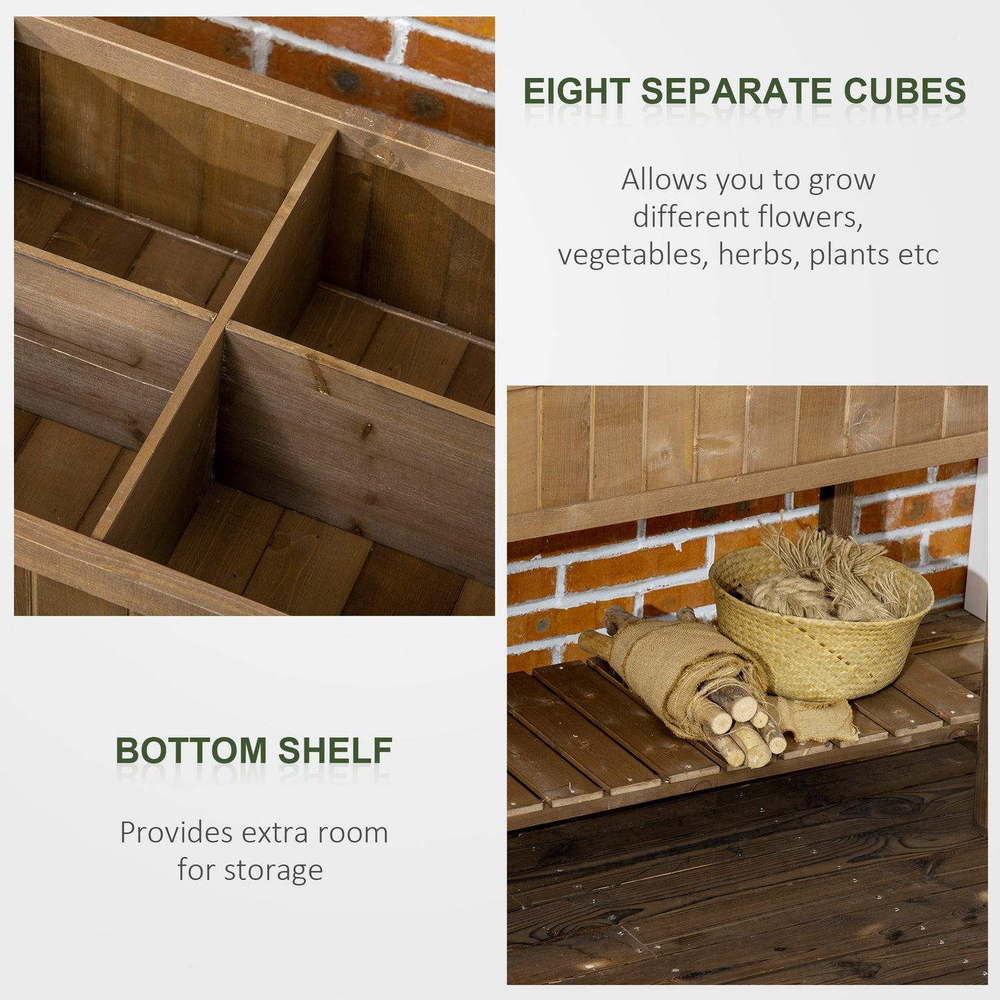 43" x 18" x 30" Raised Garden Bed, Wood Planter Box with Storage Shelf and 8 Pockets, to Grow Herbs, Vegetables, and Flowers, Dark Brown