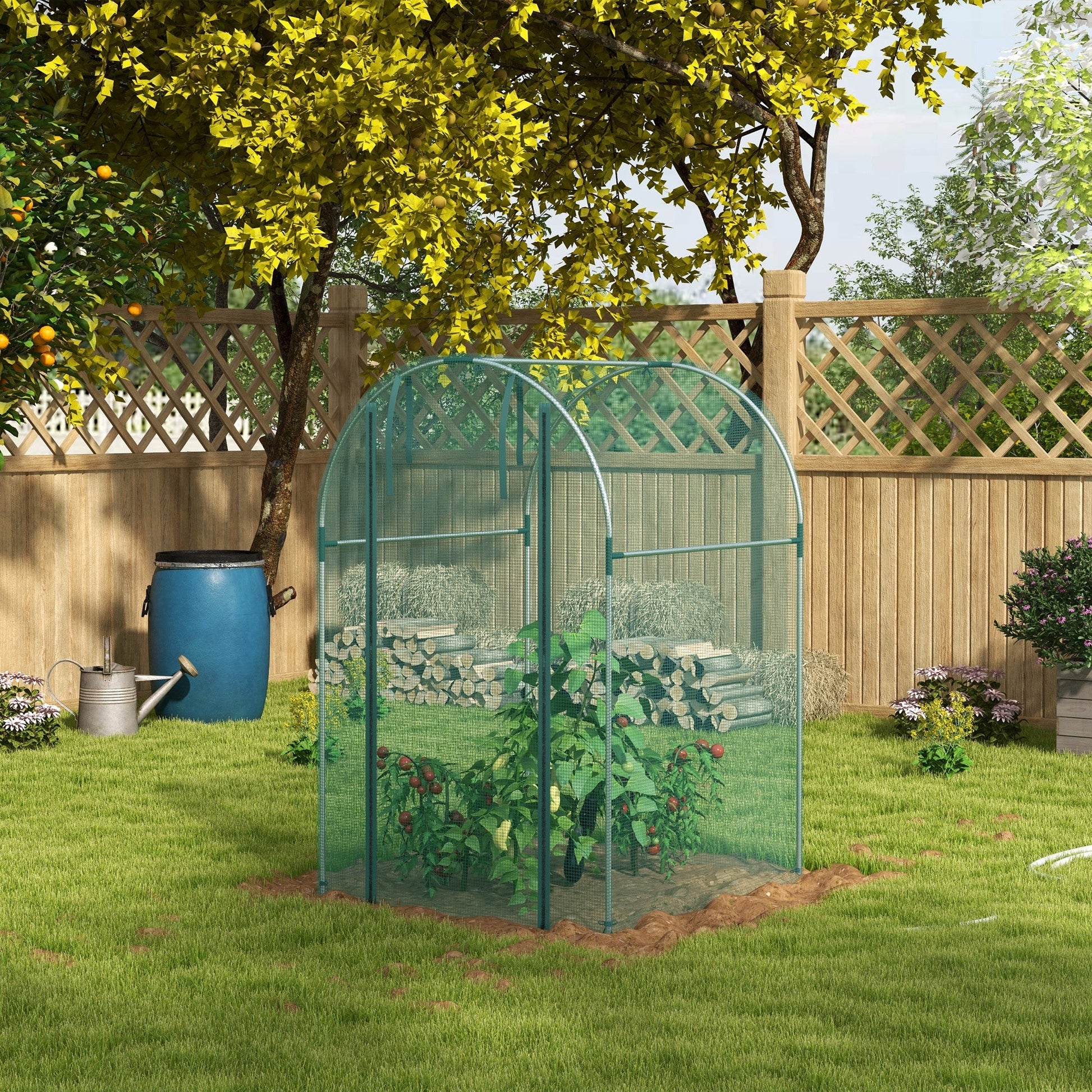 4' x 4' Crop Cage, Plant Protection Tent with Zippered Door and Galvanized Steel Frame, Fruit Cage Netting Cover for Garden, Yard, Lawn, Green