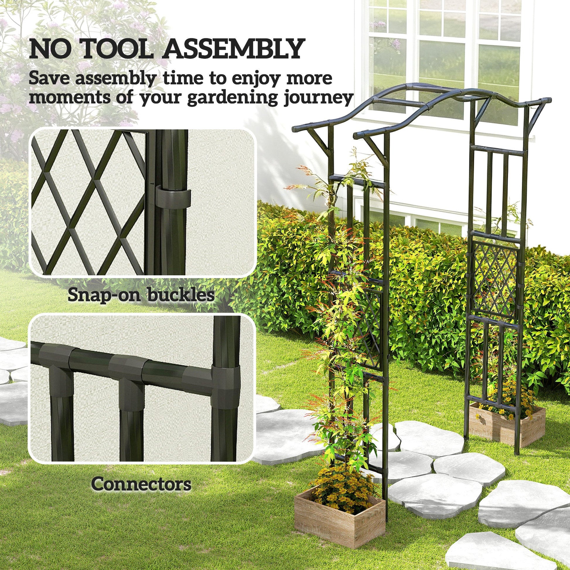 7.5ft Garden Arch, PE-Coated Steel Outdoor Trellis Arbor with Extended Upturned Top for Climbing Plants, Wedding Arch for Party Outdoor Garden Backyard, Black