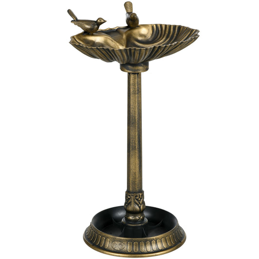 32" Tall Antique Bird Bath with 2 Decorative Birds, Vintage Style Birdbath with Flower Planter Base, Planter Decoration Yard Statue, Bronze