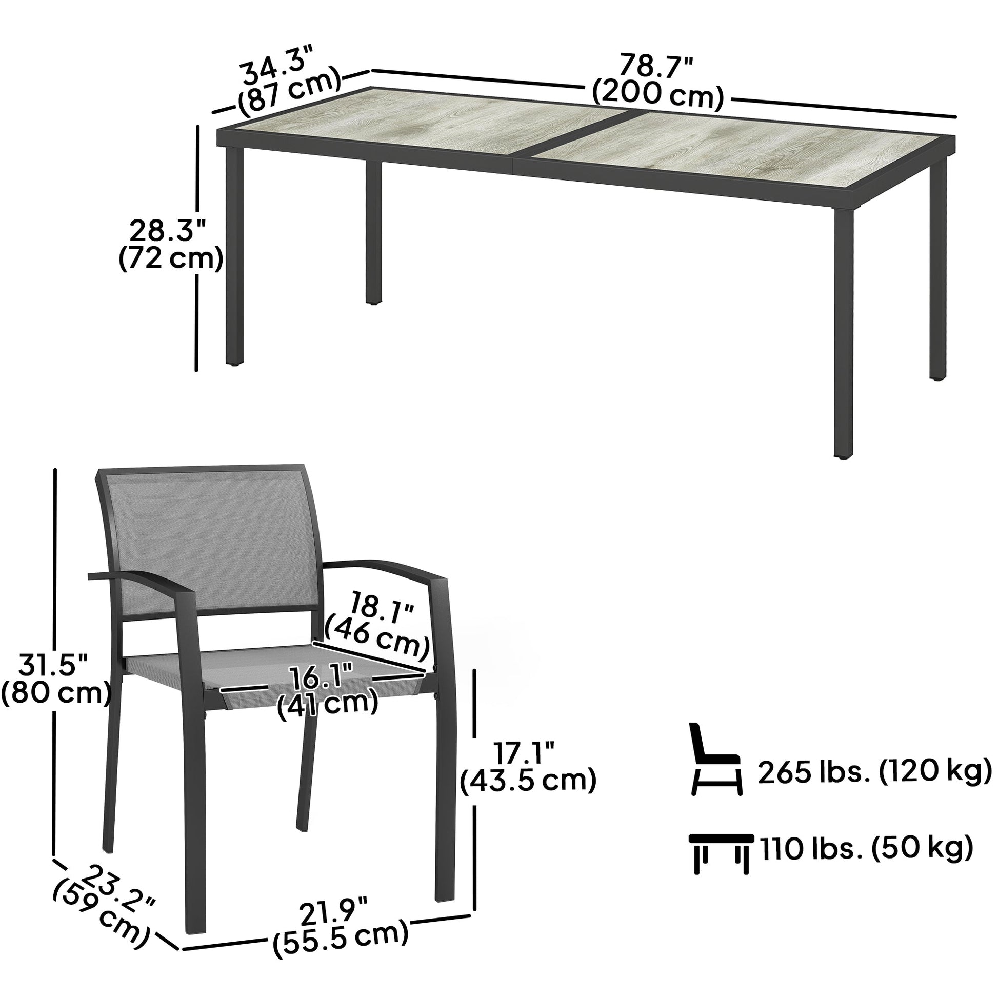 9 Pieces Patio Dining Set, Outdoor Dining Set with Easy Clean Tabletop & Stackable Breathable Chairs, Patio Table and Chairs Set for Backyard, Garden, Poolside