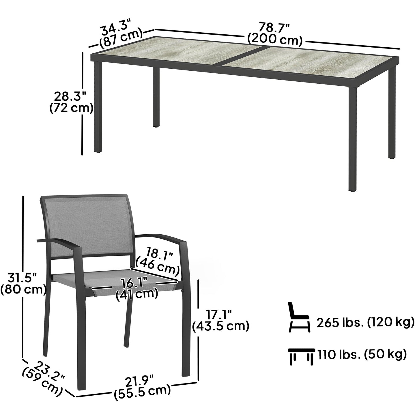 9 Pieces Patio Dining Set, Outdoor Dining Set with Easy Clean Tabletop & Stackable Breathable Chairs, Patio Table and Chairs Set for Backyard, Garden, Poolside
