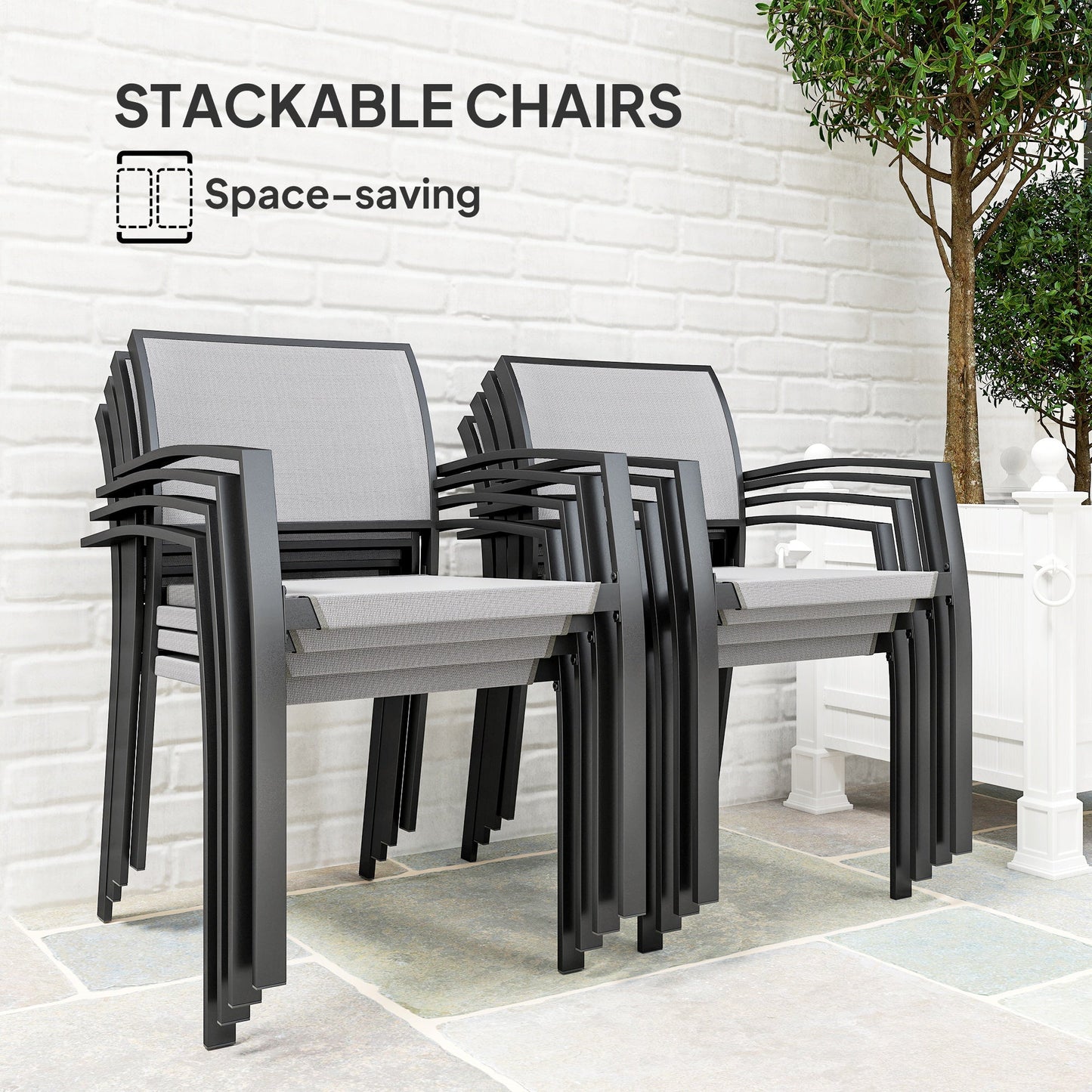 9 Pieces Patio Dining Set, Outdoor Dining Set with Easy Clean Tabletop & Stackable Breathable Chairs, Patio Table and Chairs Set for Backyard, Garden, Poolside