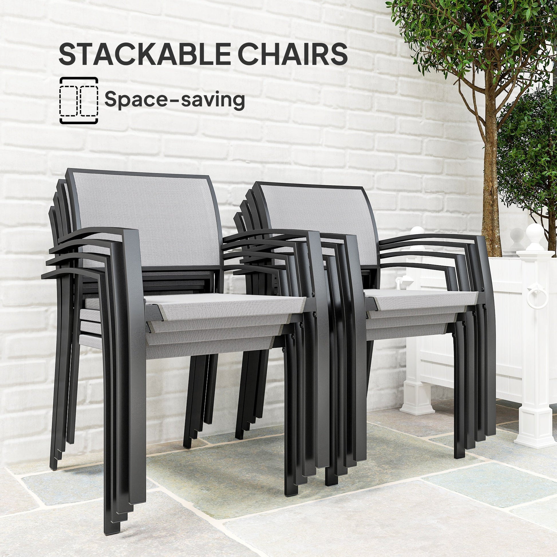 9 Pieces Patio Dining Set, Outdoor Dining Set with Easy Clean Tabletop & Stackable Breathable Chairs, Patio Table and Chairs Set for Backyard, Garden, Poolside