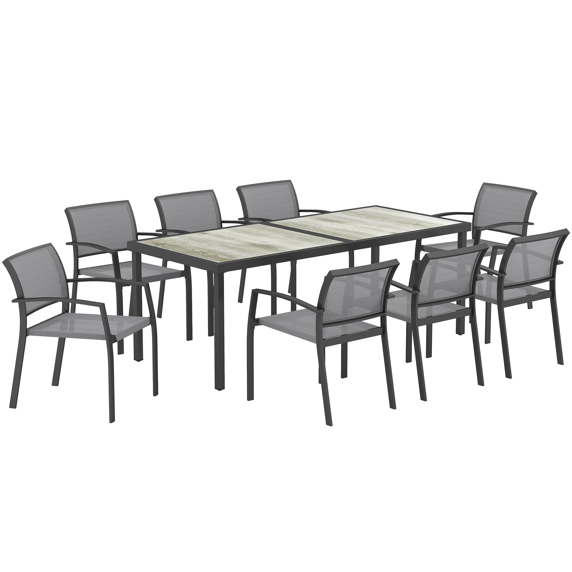 9 Pieces Patio Dining Set, Outdoor Dining Set with Easy Clean Tabletop & Stackable Breathable Chairs, Patio Table and Chairs Set for Backyard, Garden, Poolside
