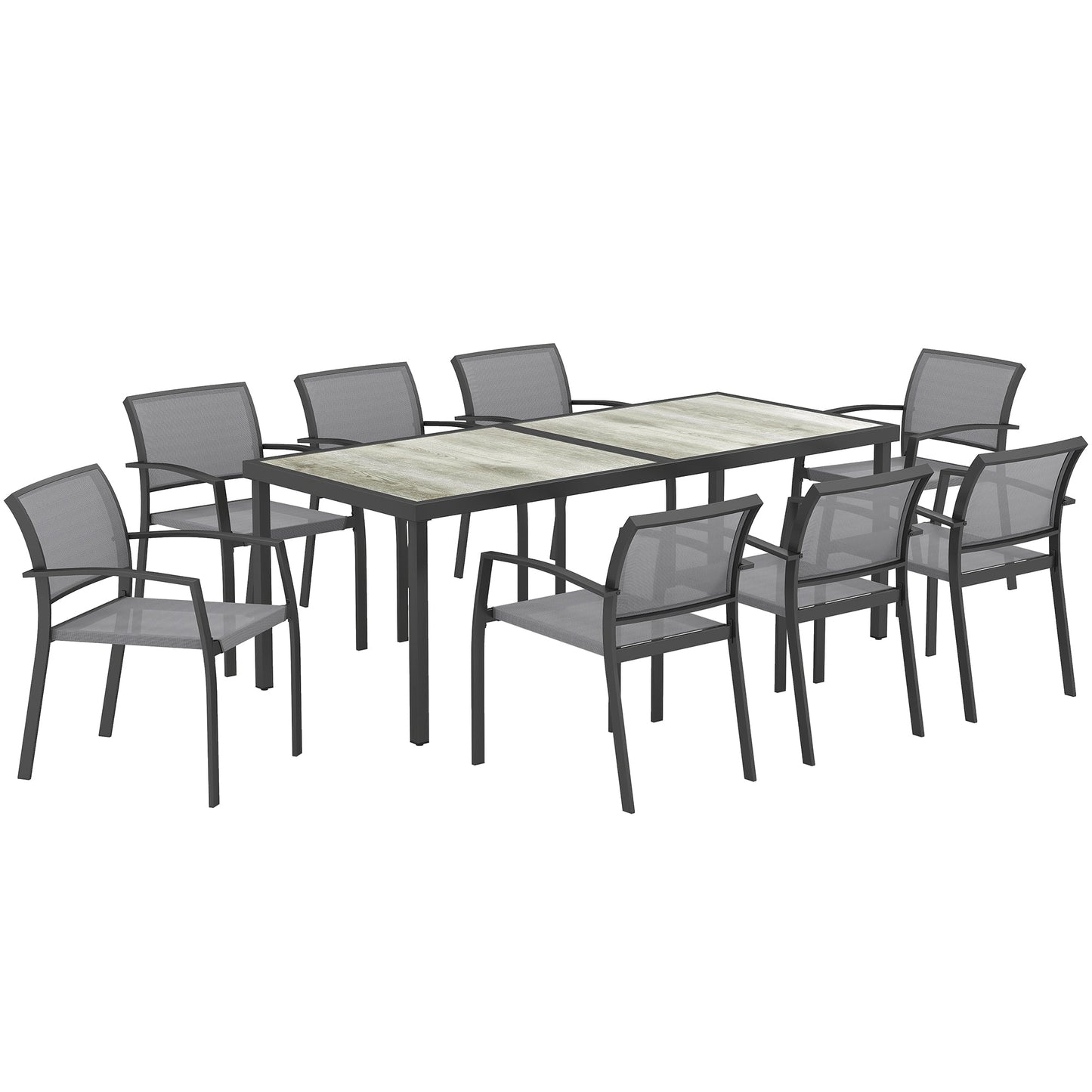9 Pieces Patio Dining Set, Outdoor Dining Set with Easy Clean Tabletop & Stackable Breathable Chairs, Patio Table and Chairs Set for Backyard, Garden, Poolside