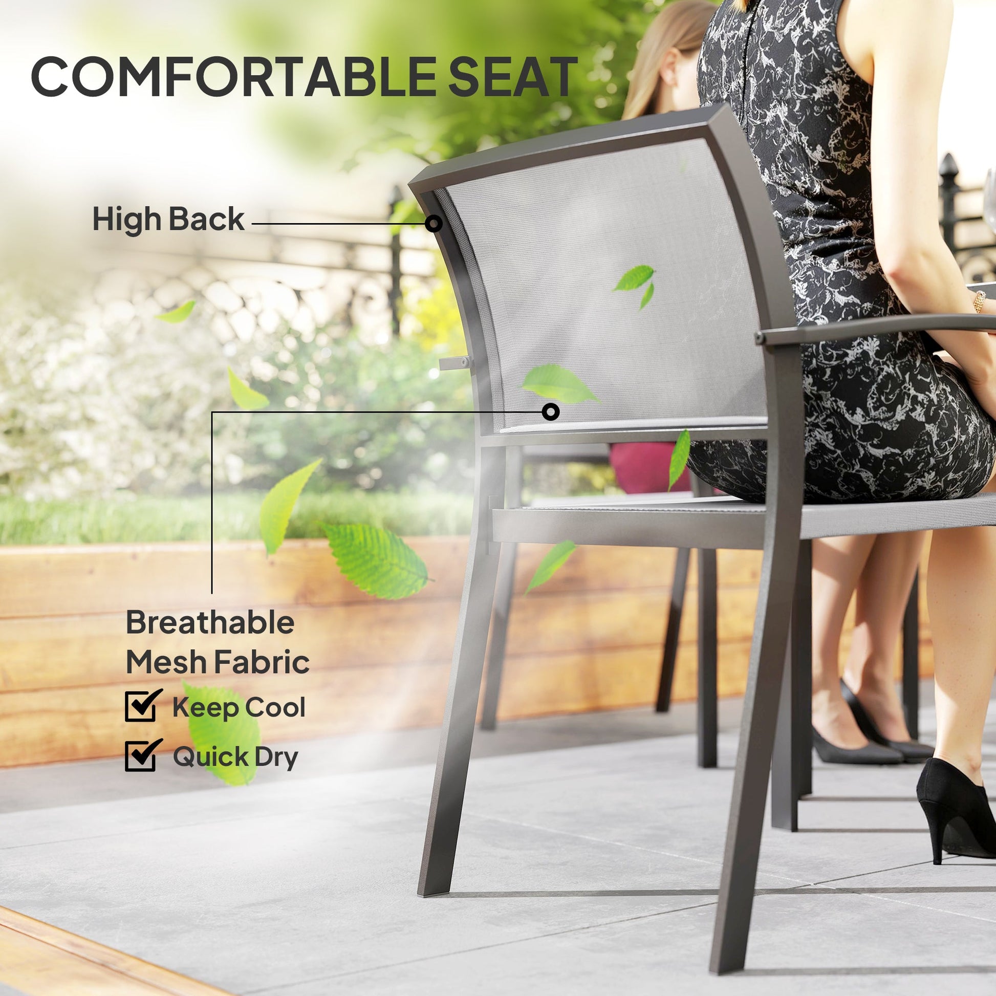 9 Pieces Patio Dining Set, Outdoor Dining Set with Easy Clean Tabletop & Stackable Breathable Chairs, Patio Table and Chairs Set for Backyard, Garden, Poolside