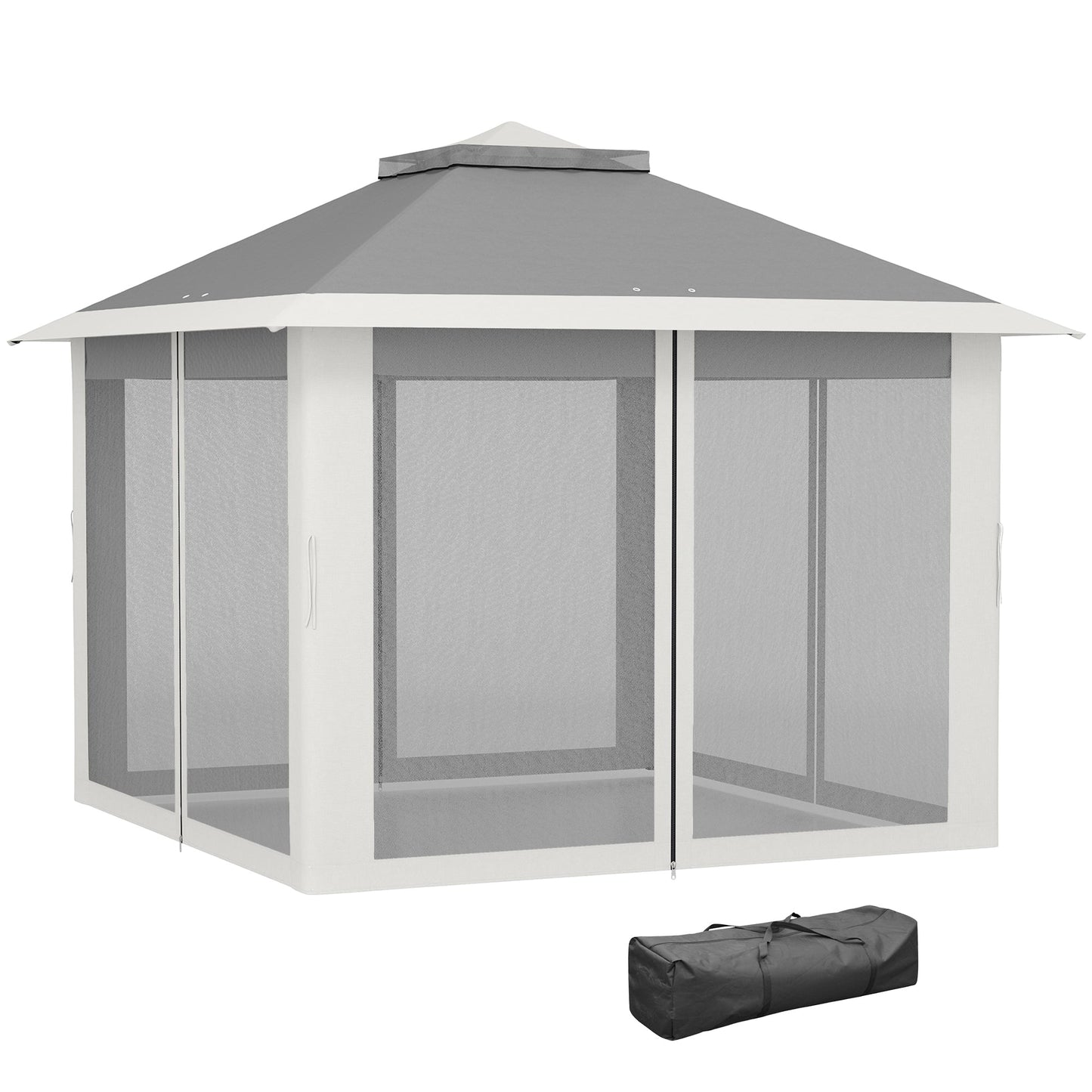 11' x 11' Pop Up Canopy, Double Roof Foldable Canopy Tent with Zipper Mesh Sidewalls, Height Adjustable and Carrying Bag, Event Tent for Patio Garden Backyard, Dark Grey