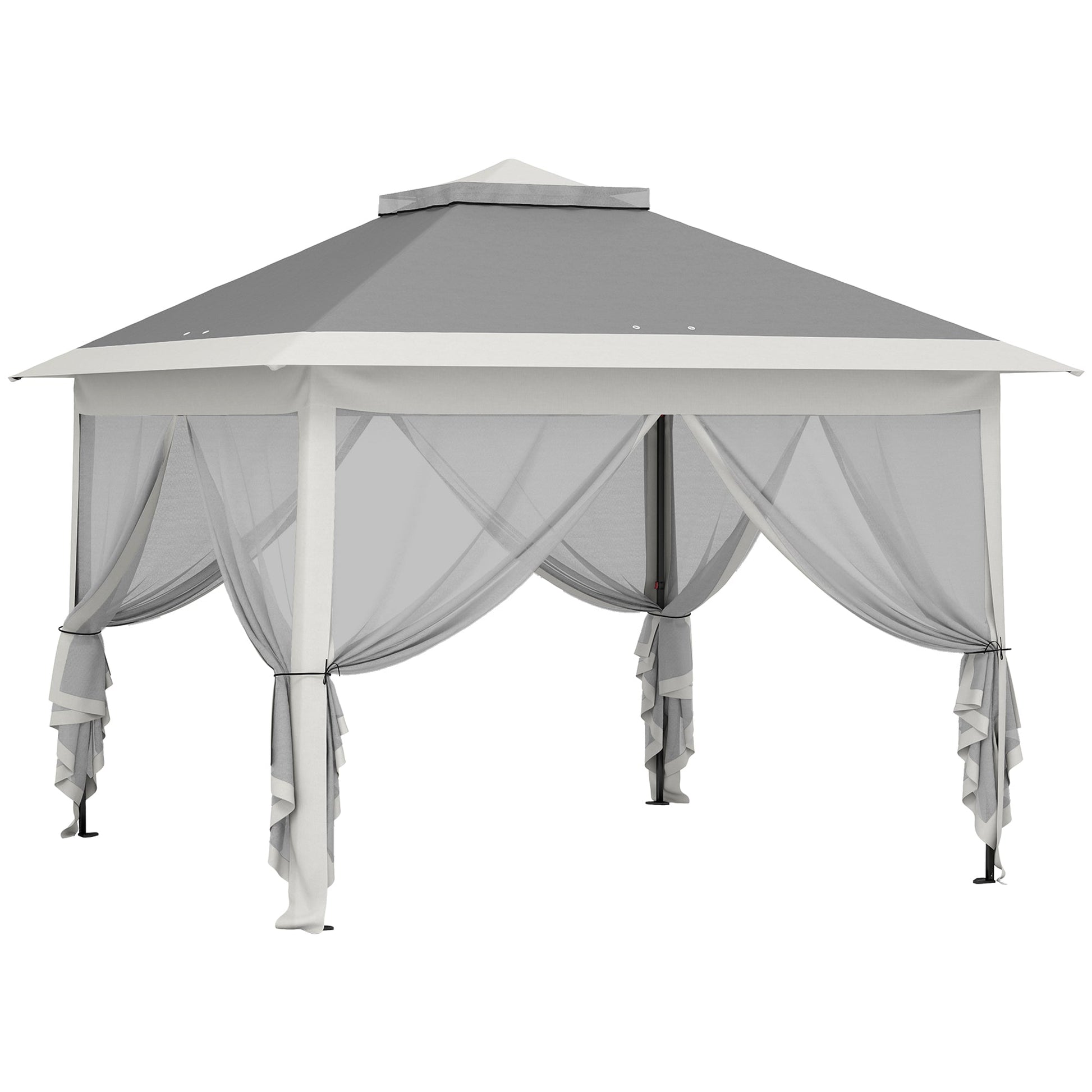 11' x 11' Pop Up Canopy, Double Roof Foldable Canopy Tent with Zipper Mesh Sidewalls, Height Adjustable and Carrying Bag, Event Tent for Patio Garden Backyard, Dark Grey