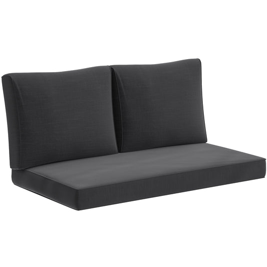 2 Seater Outdoor Seat Cushions with Backrest, Loveseat Double Sofa Outdoor Furniture Cushions, Fade-Resistant Replacement Patio Cushions for Indoor and Outdoor, Black
