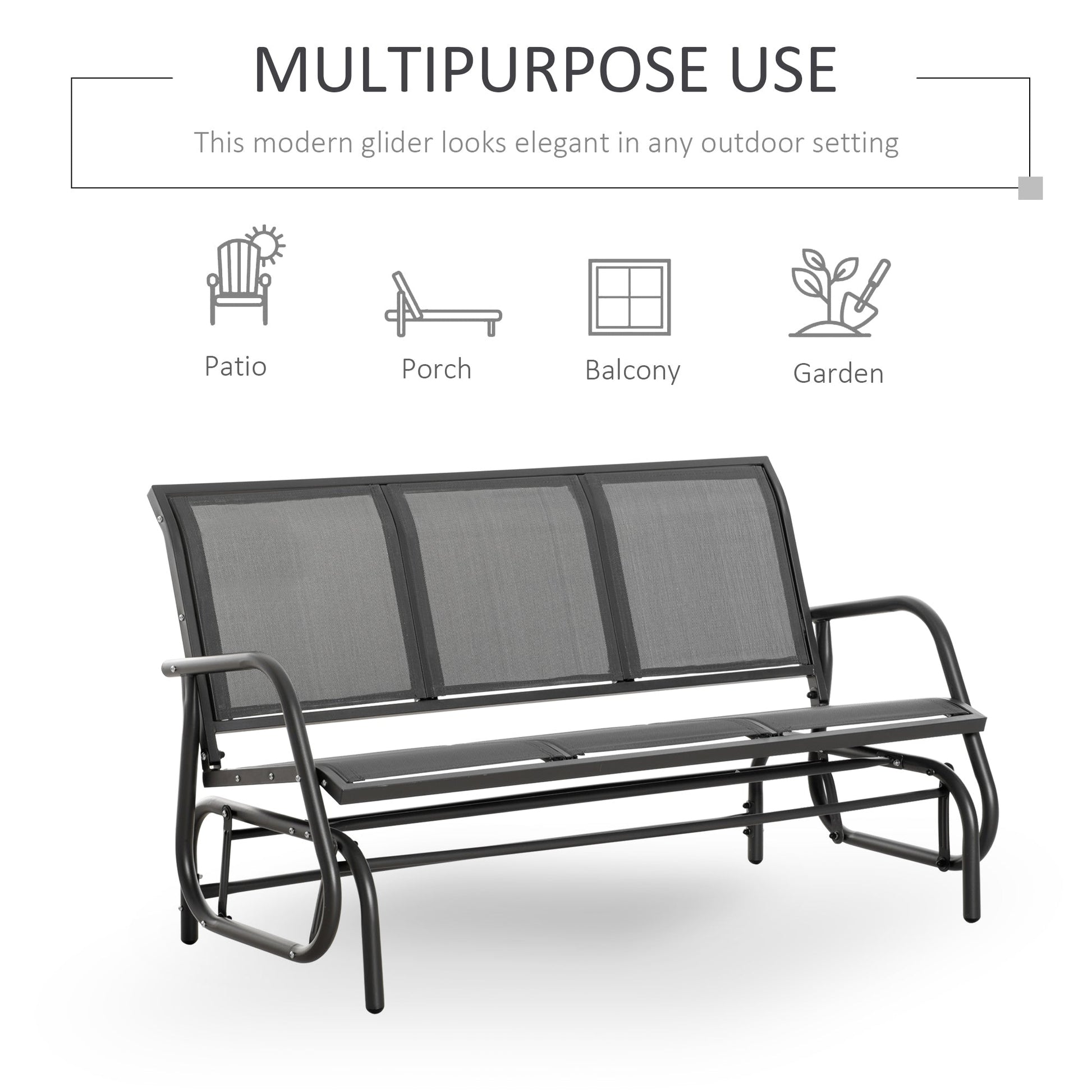3-Seat Outdoor Glider Chair, Patio Glider Outdoor Rocking Chair with Steel Frame, Sling Fabric Seat for Garden, Backyard, Lawn, Grey