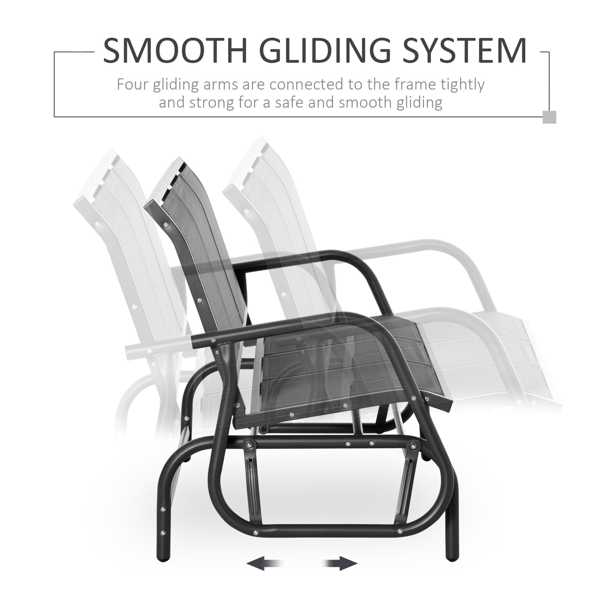 3-Seat Outdoor Glider Chair, Patio Glider Outdoor Rocking Chair with Steel Frame, Sling Fabric Seat for Garden, Backyard, Lawn, Grey