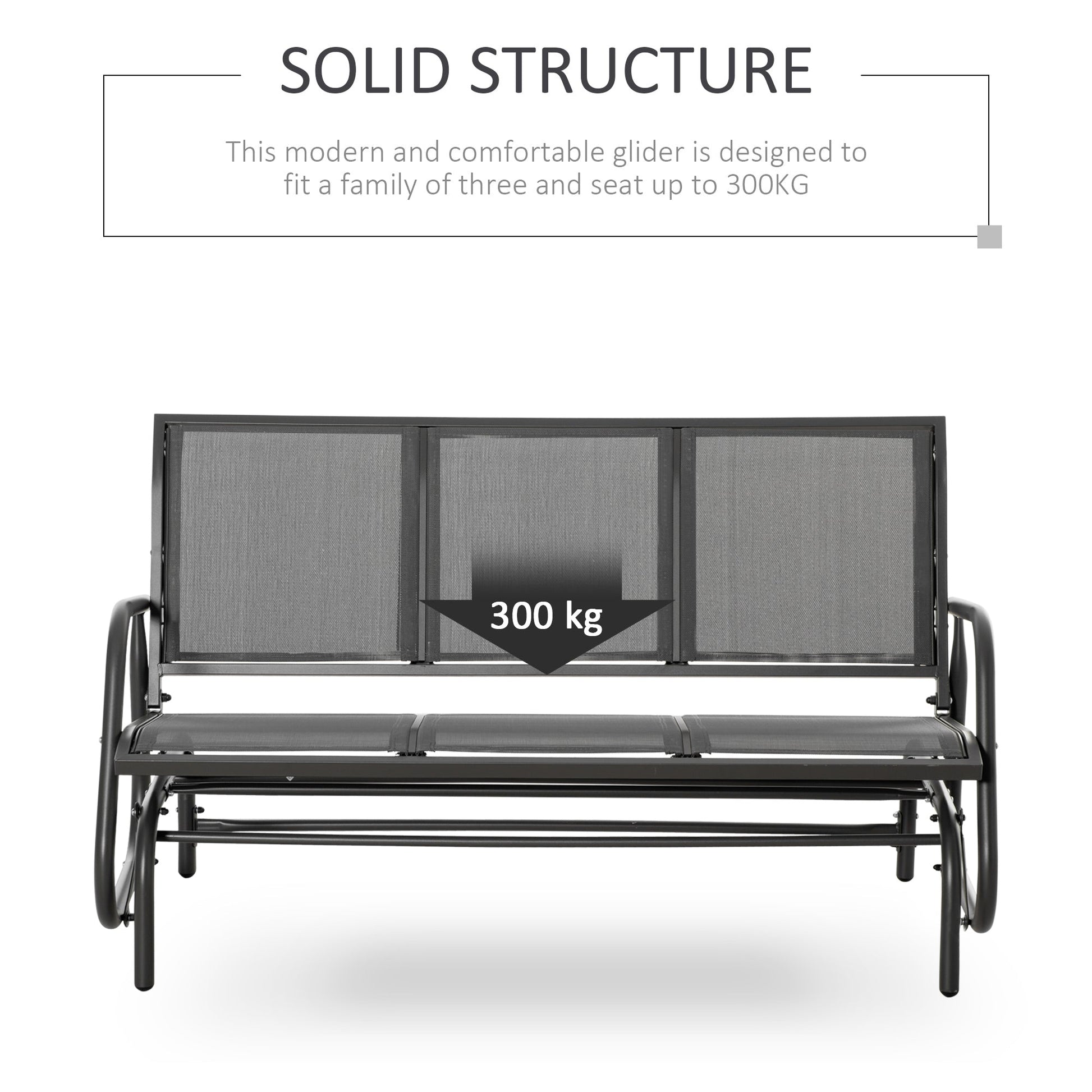 3-Seat Outdoor Glider Chair, Patio Glider Outdoor Rocking Chair with Steel Frame, Sling Fabric Seat for Garden, Backyard, Lawn, Grey
