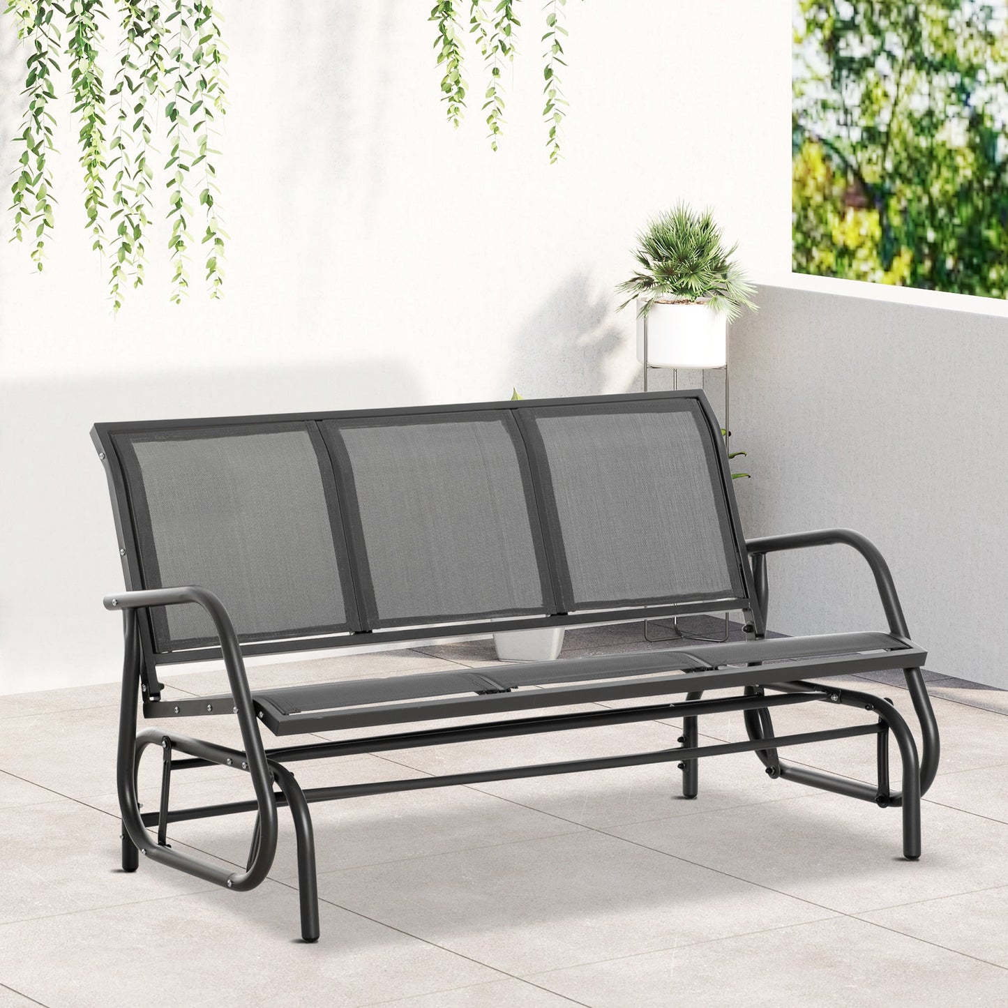 3-Seat Outdoor Glider Chair, Patio Glider Outdoor Rocking Chair with Steel Frame, Sling Fabric Seat for Garden, Backyard, Lawn, Grey