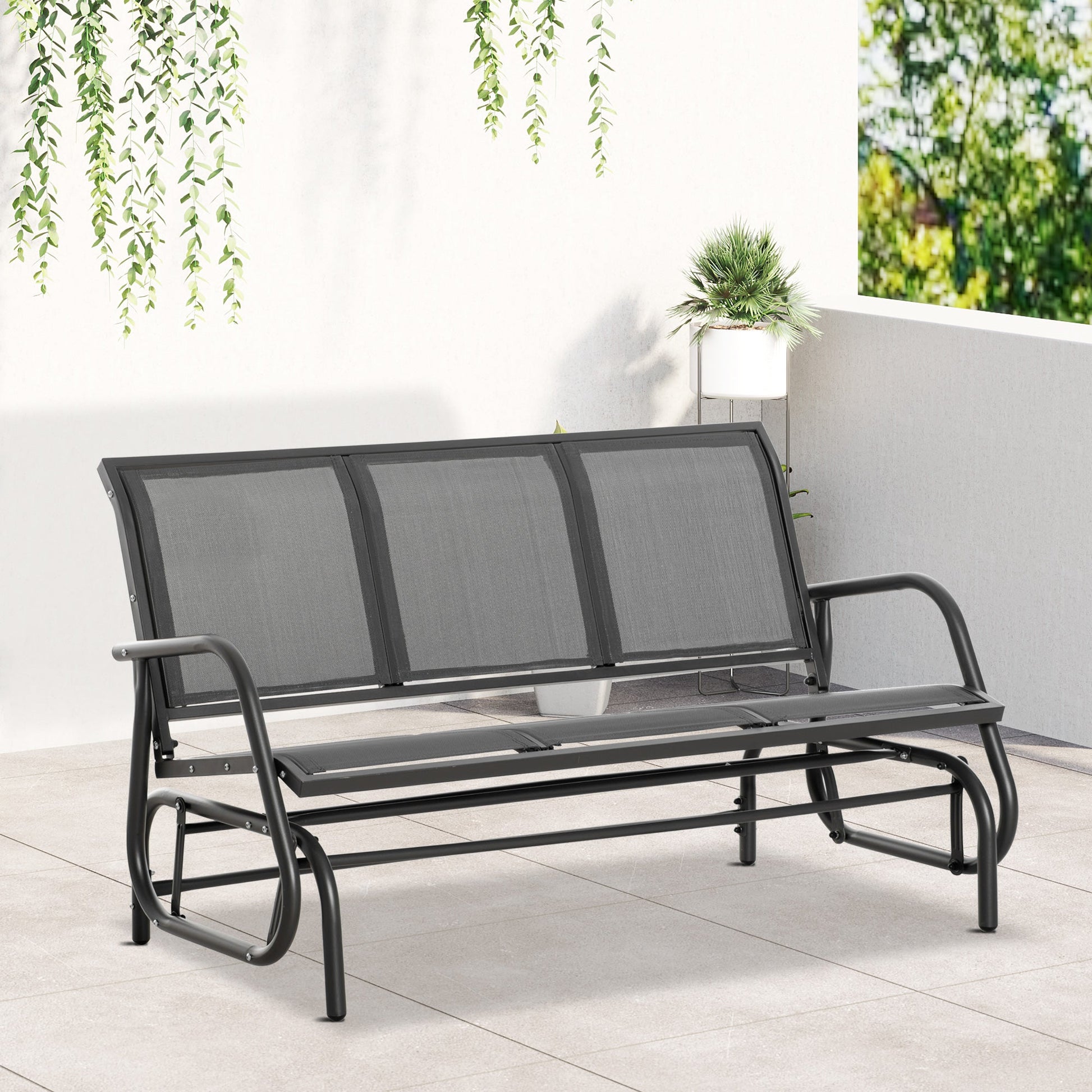 3-Seat Outdoor Glider Chair, Patio Glider Outdoor Rocking Chair with Steel Frame, Sling Fabric Seat for Garden, Backyard, Lawn, Grey