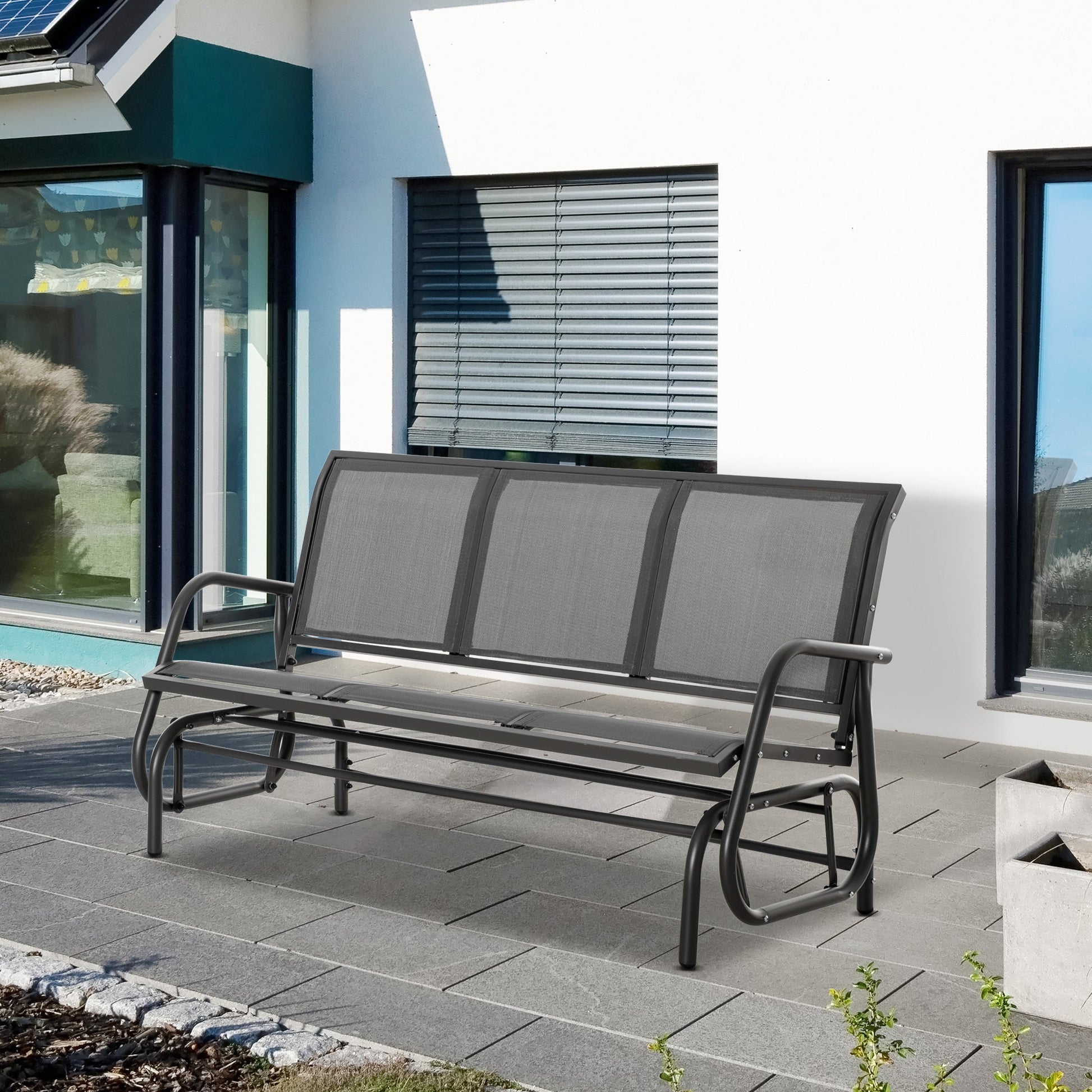 3-Seat Outdoor Glider Chair, Patio Glider Outdoor Rocking Chair with Steel Frame, Sling Fabric Seat for Garden, Backyard, Lawn, Grey