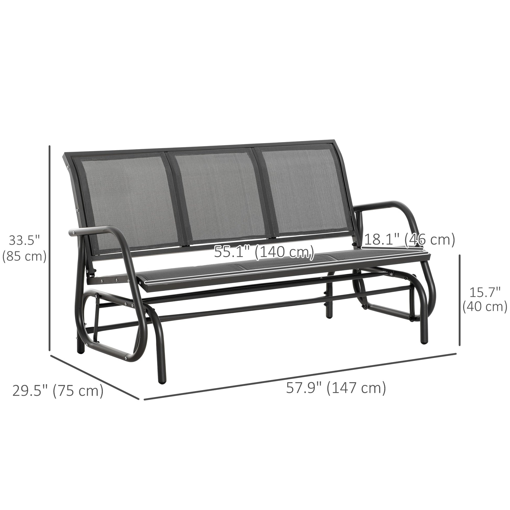 3-Seat Outdoor Glider Chair, Patio Glider Outdoor Rocking Chair with Steel Frame, Sling Fabric Seat for Garden, Backyard, Lawn, Grey